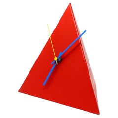 1980s Postmodern Red Metal Pyramid Clock