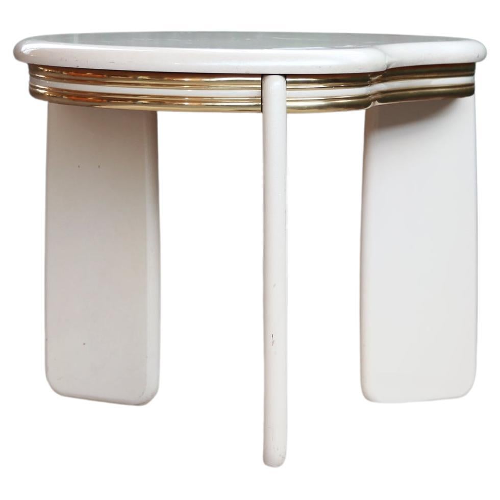 1980s Postmodern Regency Brass + White Lacquered Coffee Table For Sale