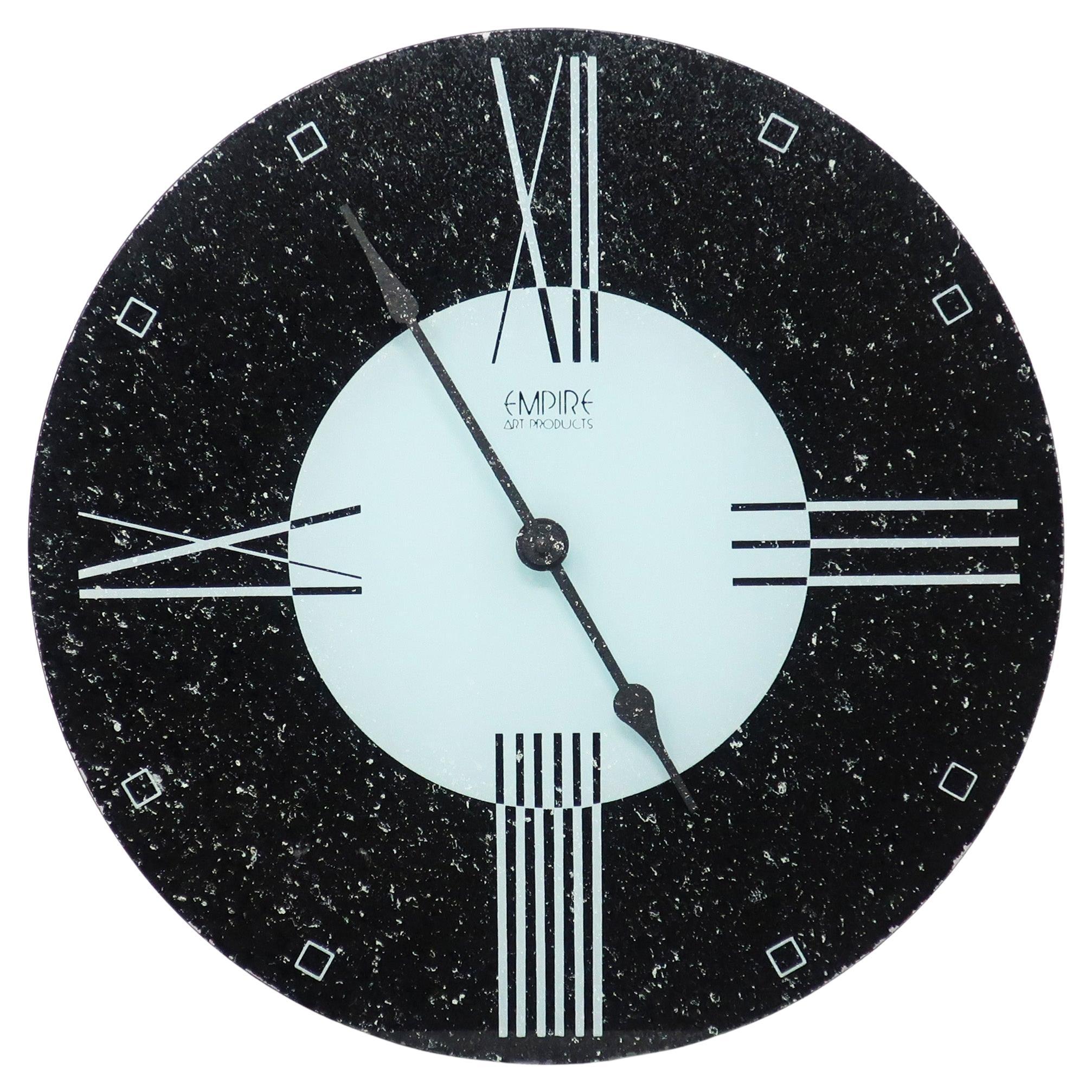 1980s Postmodern Reverse Painted Glass Wall Clock by Empire Art For Sale