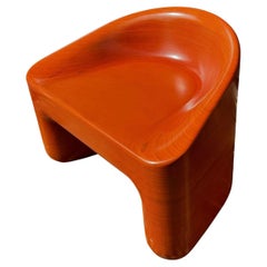 1980s Postmodern Sculpted Orange Lacquer Pressed Oak Lounge Chair