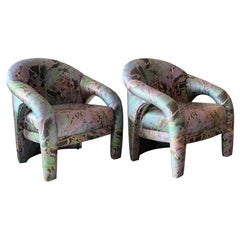 1980s Postmodern Sculptural Arc Chairs in Purple Upholstery, a Pair