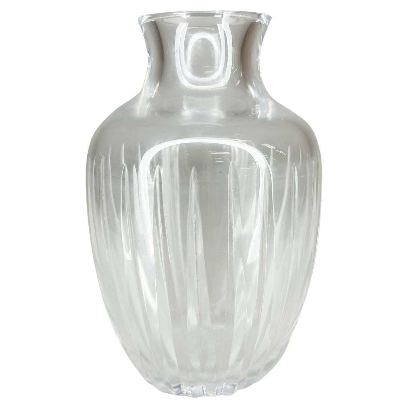 1980s Postmodern Petite Vase Sculptural Glass Clean Lines Ribbed Design