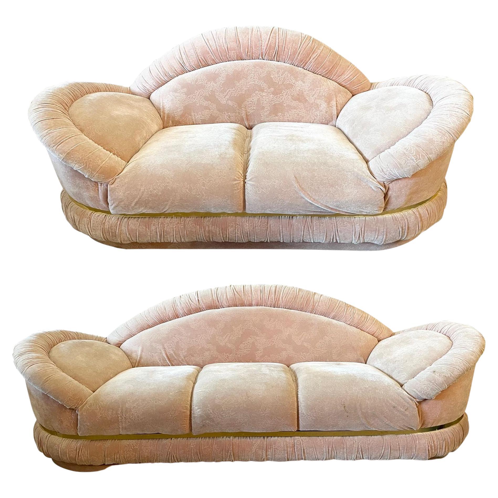 1980s Postmodern Sofa Set with Brass Detailing, 2 Pieces