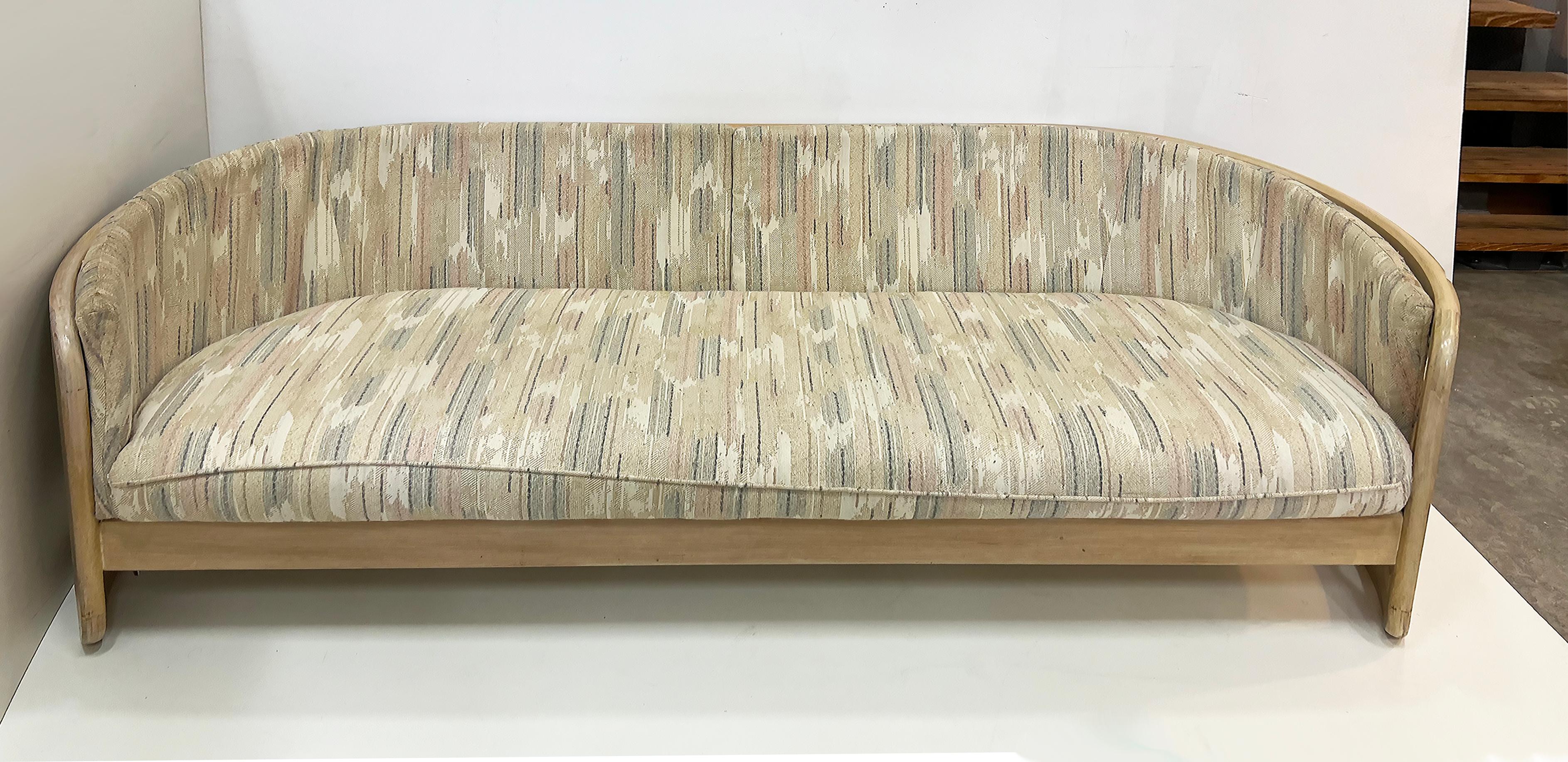 Post-Modern 1980s Postmodern Spindle-back Solid Oak Sofa, Howard Furniture, Pair Available For Sale