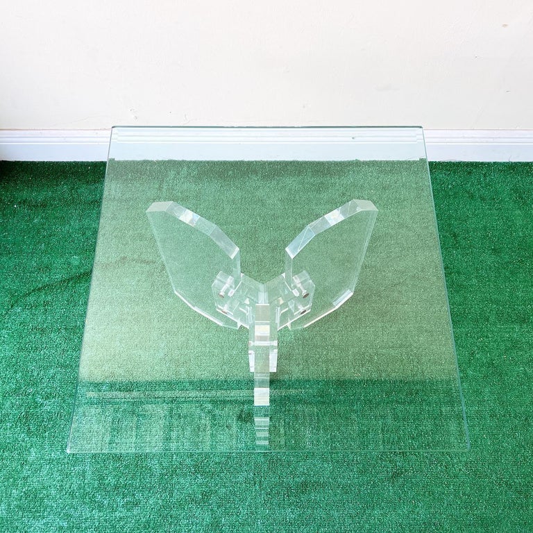 Post-Modern 1980s Postmodern Square Glass Top Lucite Base Side Table