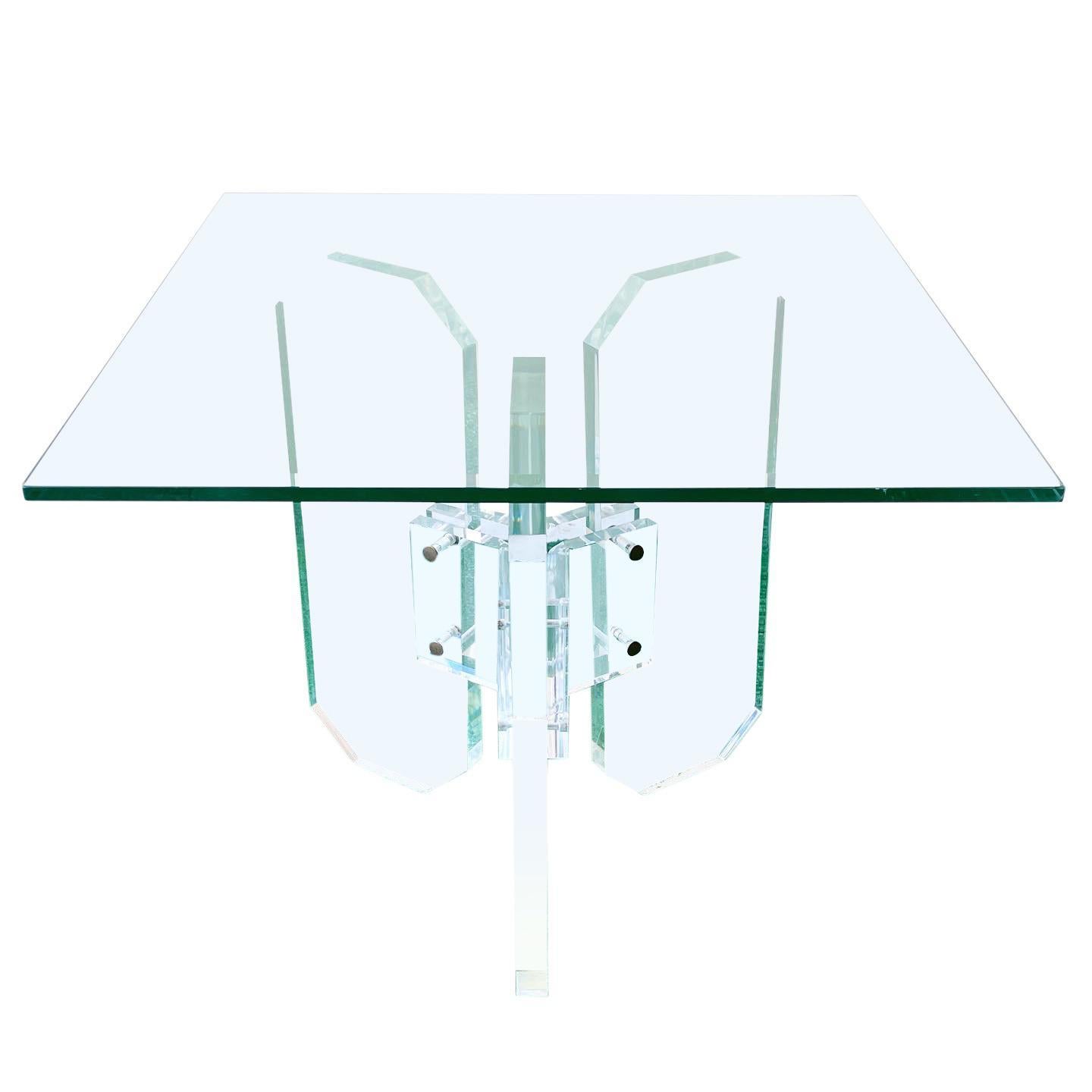 1980s Postmodern Square Glass Top Lucite Base Side Table In Good Condition In Delray Beach, FL