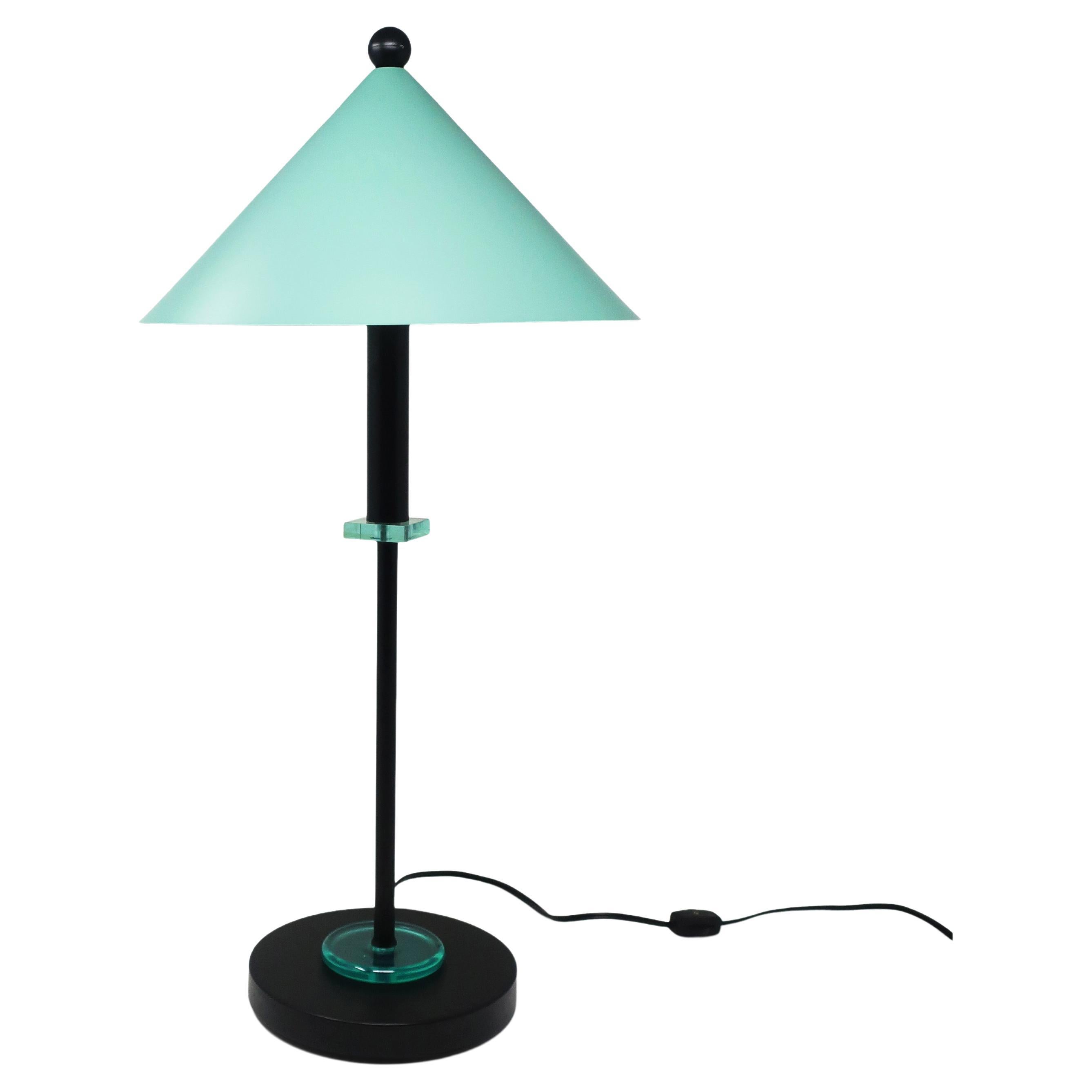 1980s, Postmodern Teal and Black Table Lamp