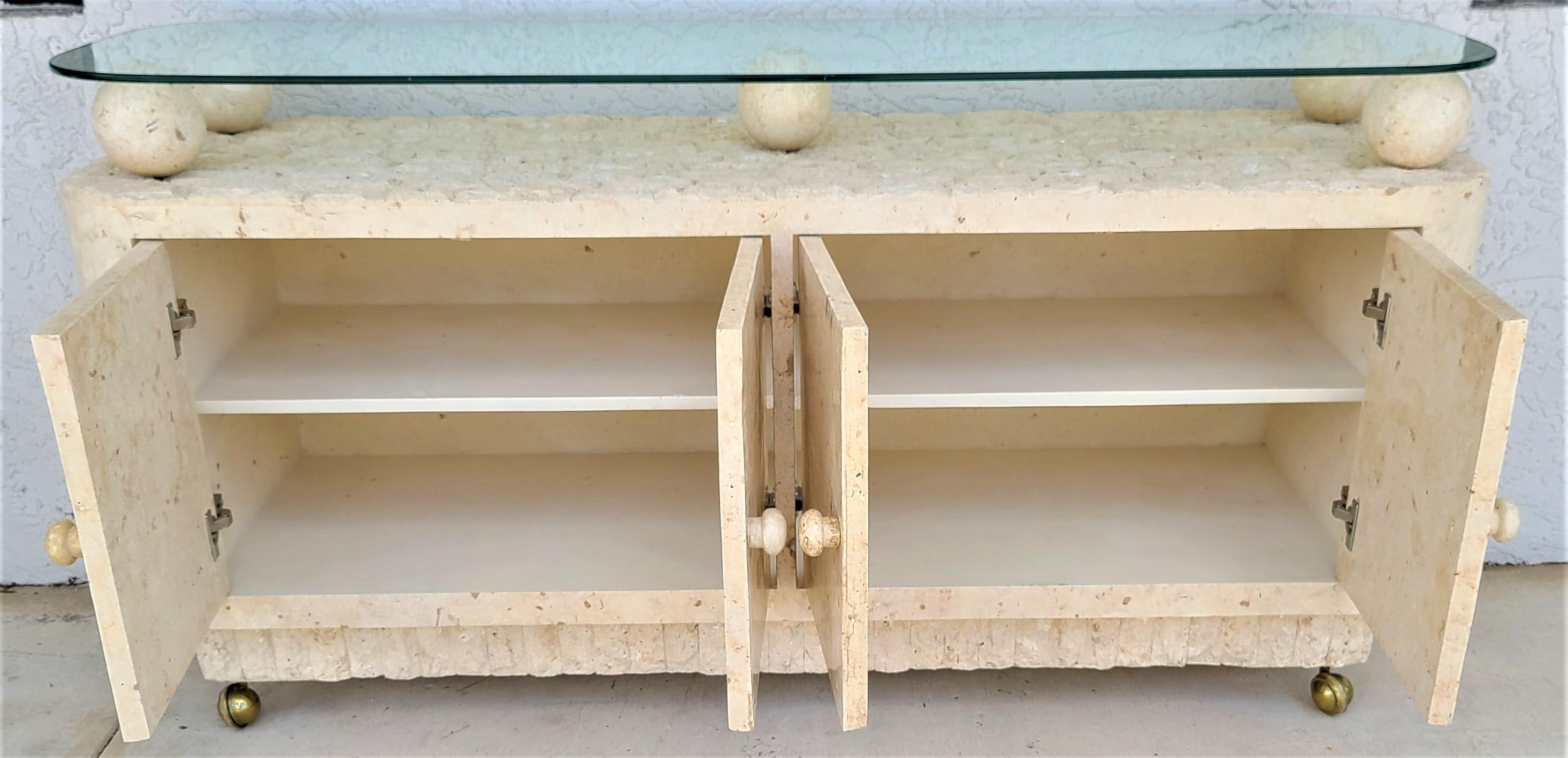 1980's Postmodern Tessellated Mactan Stone Credenza Buffet Dry Bar In Good Condition In Lake Worth, FL