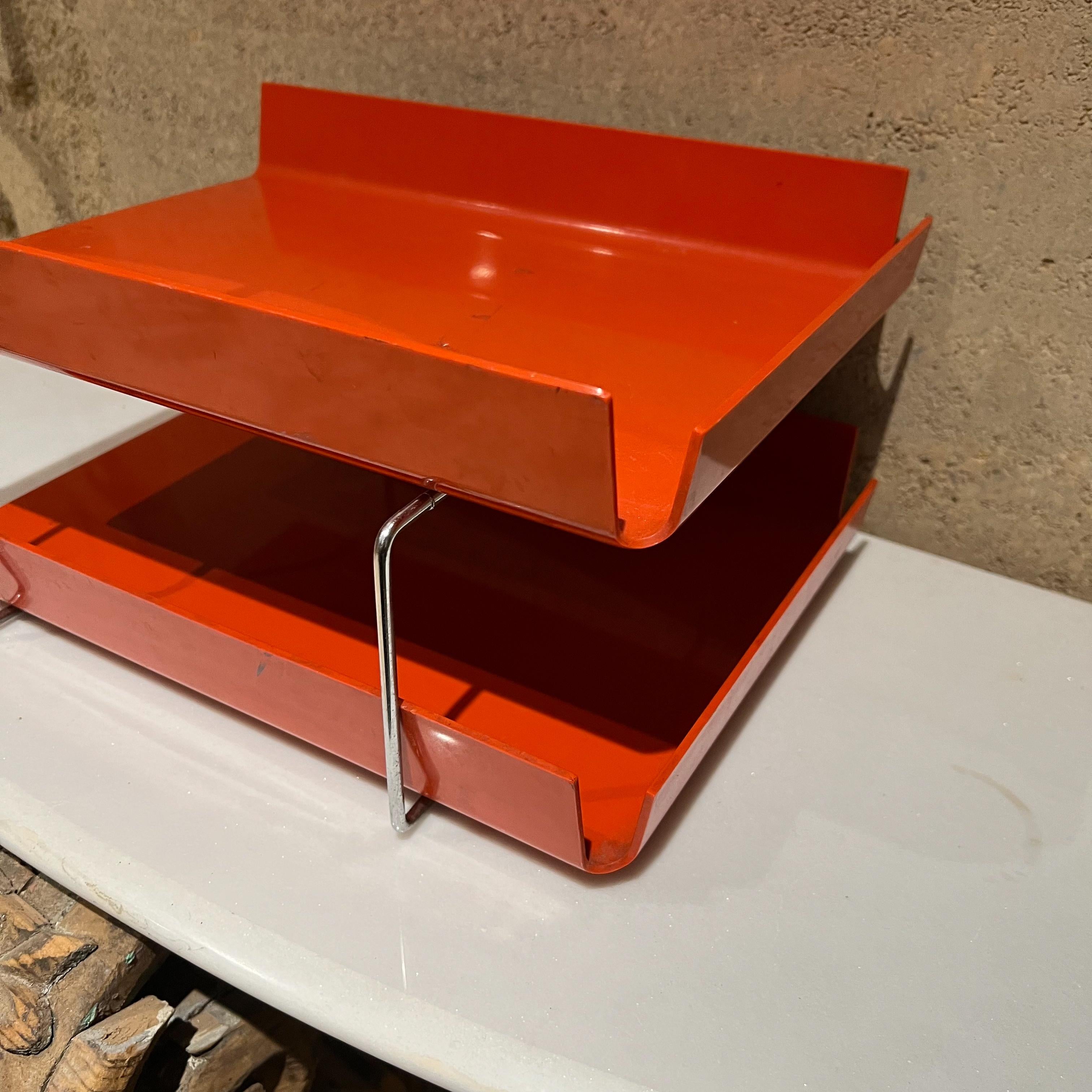 1980s Postmodern Tiered Letter File Tray in Red with Chrome Accents Joe Colombo 4