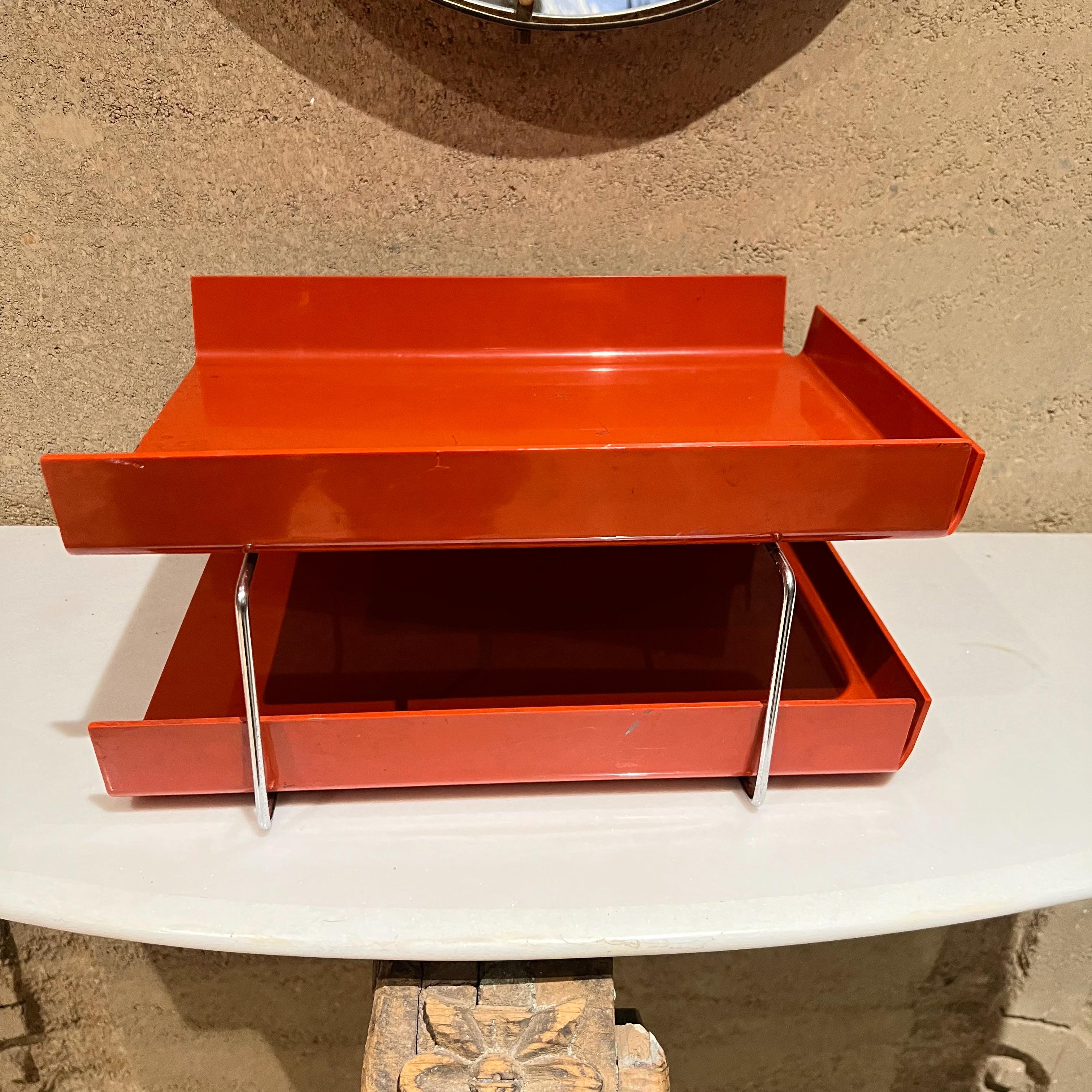 1980s Postmodern Tiered Letter File Tray in Red with Chrome Accents Joe Colombo 5