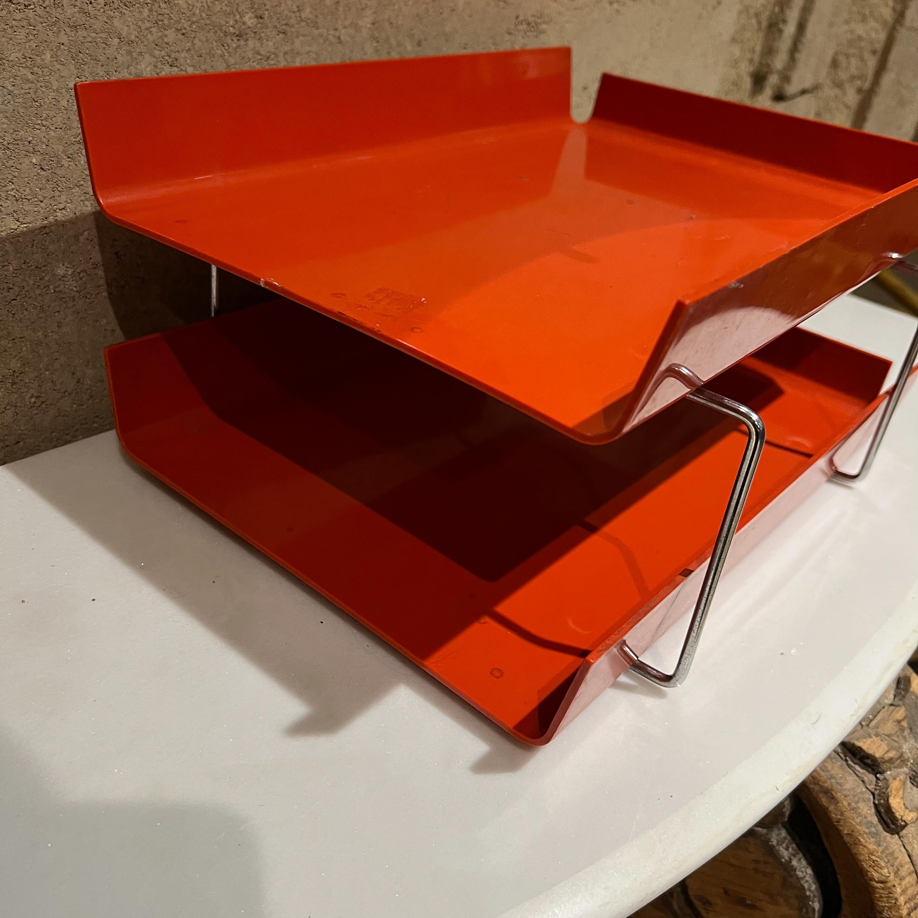 1980s Postmodern Tiered Letter File Tray in Red with Chrome Accents Joe Colombo 6