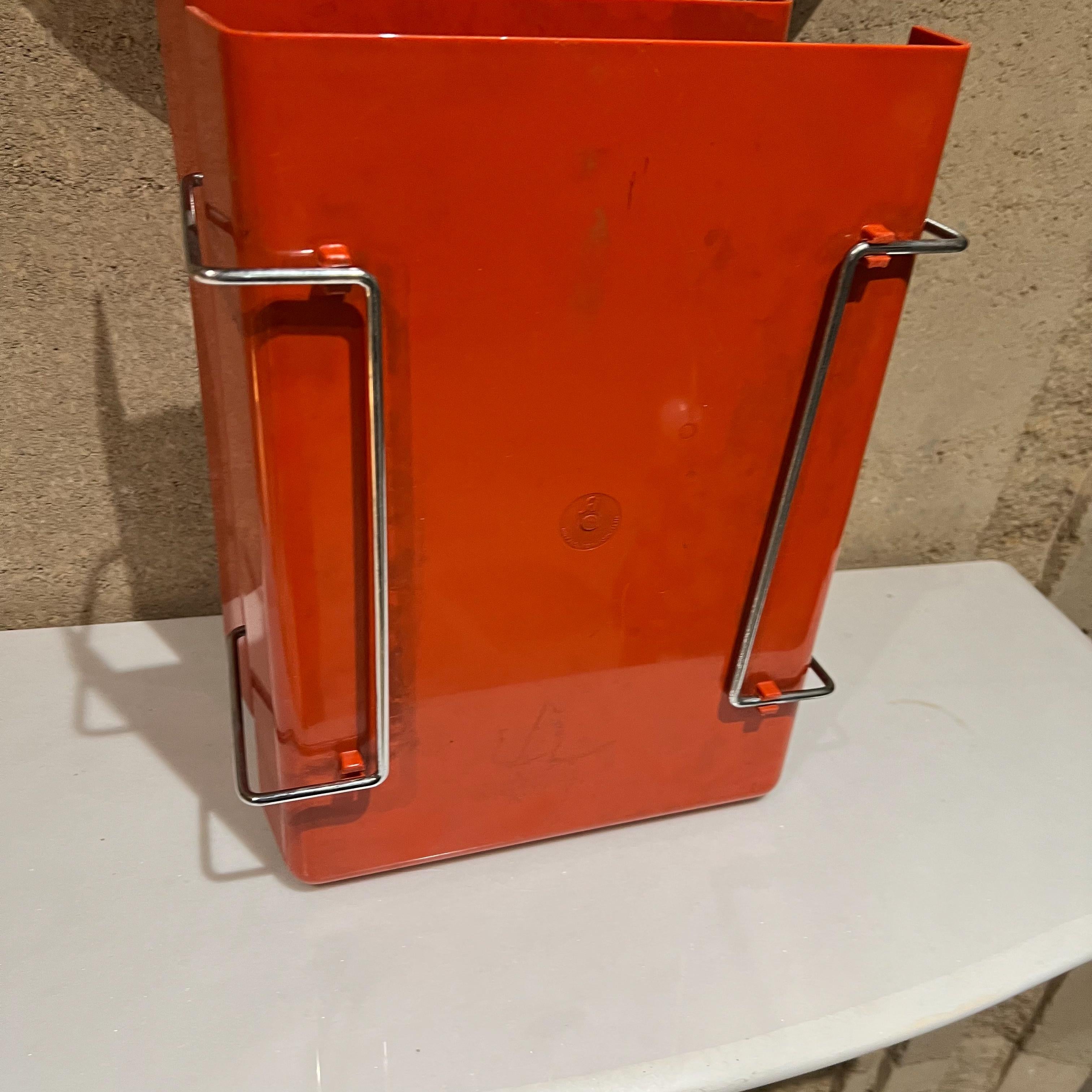 American 1980s Postmodern Tiered Letter File Tray in Red with Chrome Accents Joe Colombo