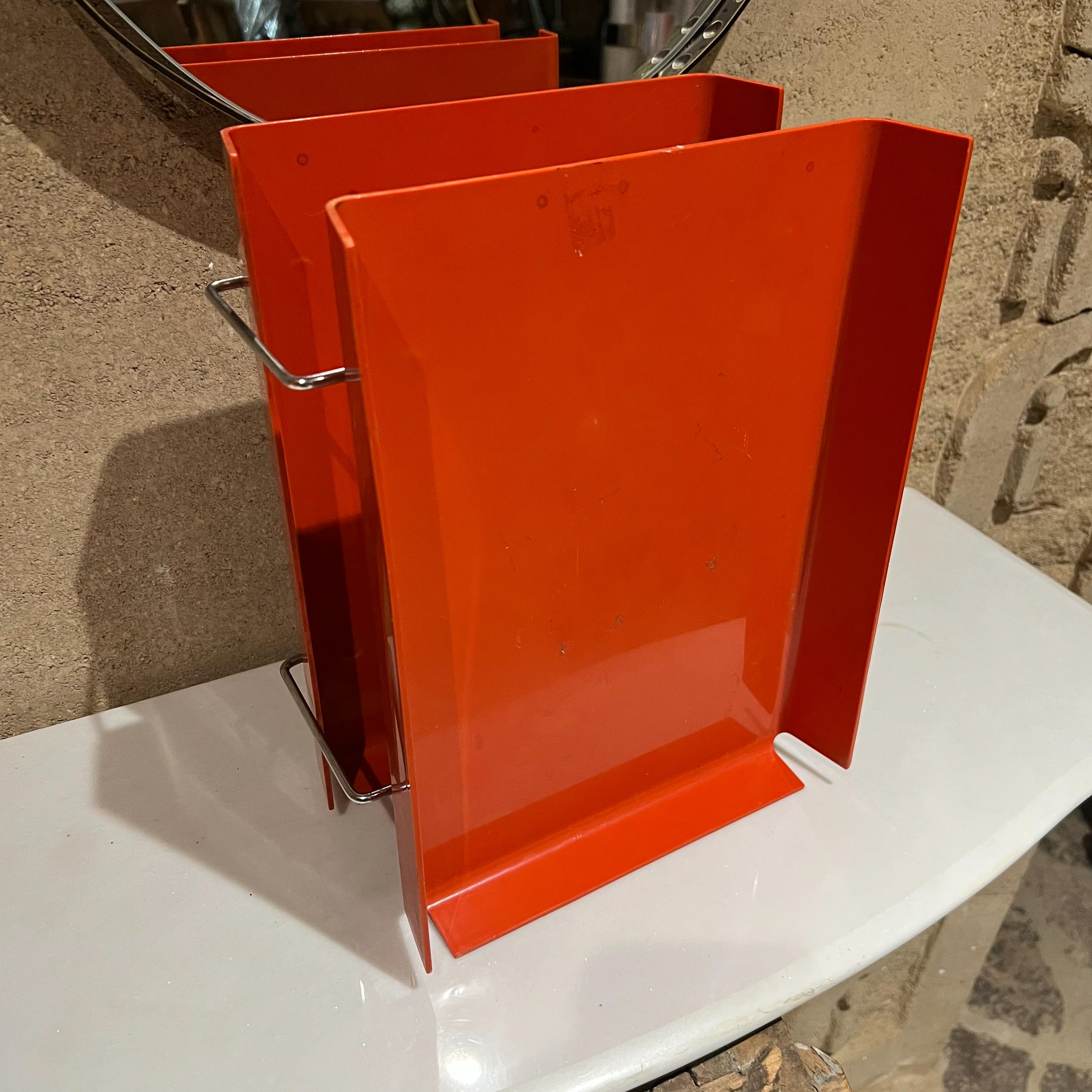 1980s Postmodern Tiered Letter File Tray in Red with Chrome Accents Joe Colombo In Good Condition In Chula Vista, CA