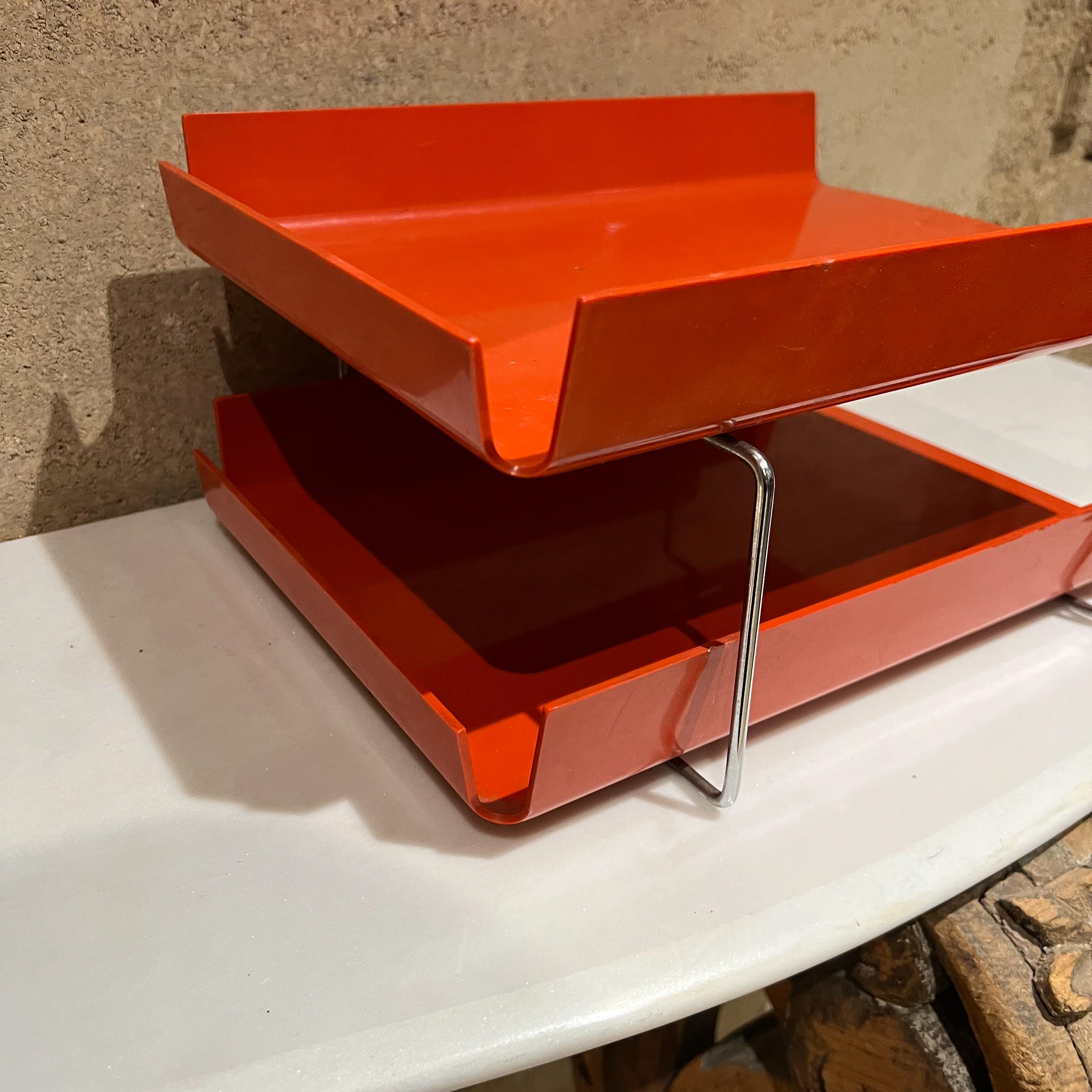Late 20th Century 1980s Postmodern Tiered Letter File Tray in Red with Chrome Accents Joe Colombo