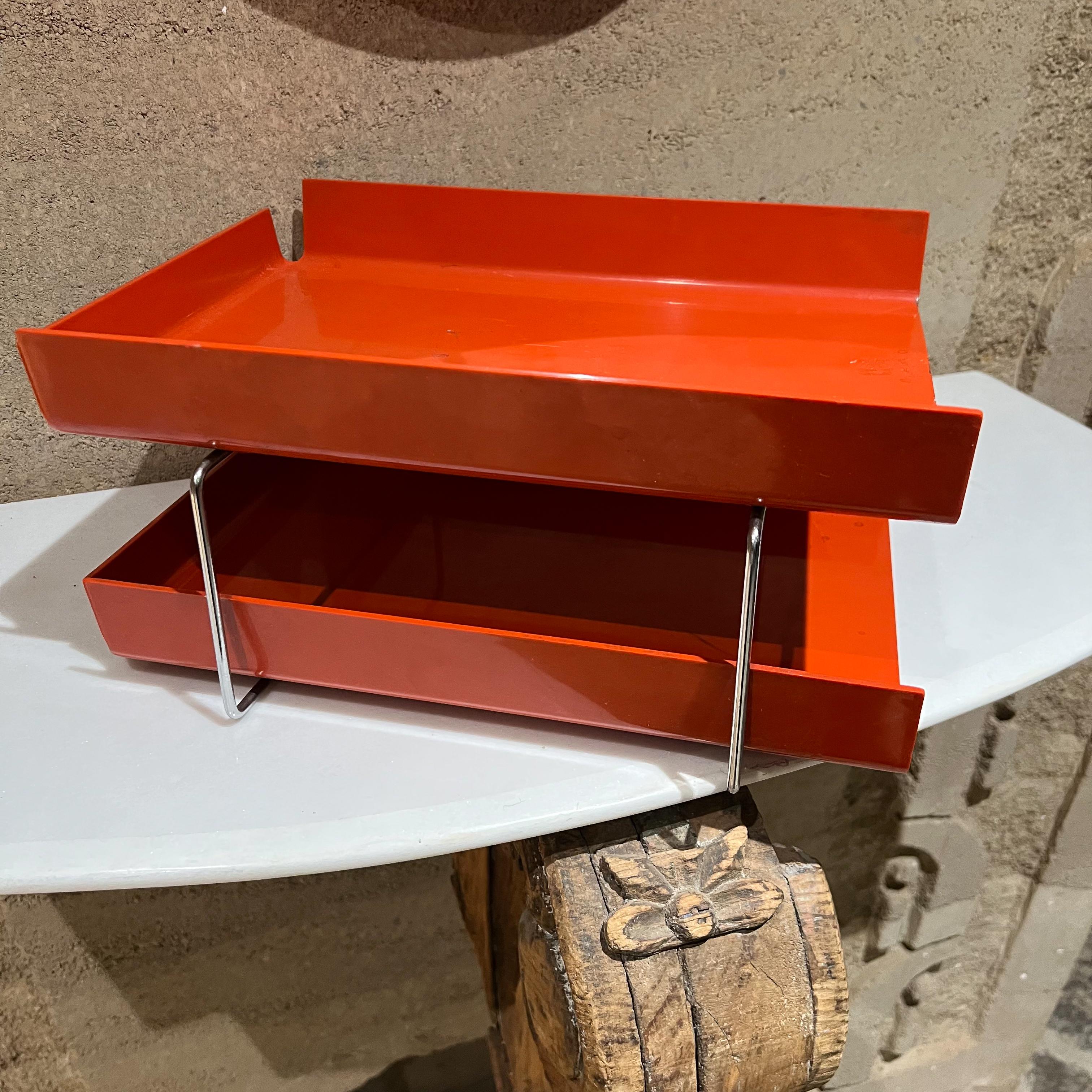 1980s Postmodern Tiered Letter File Tray in Red with Chrome Accents Joe Colombo 1