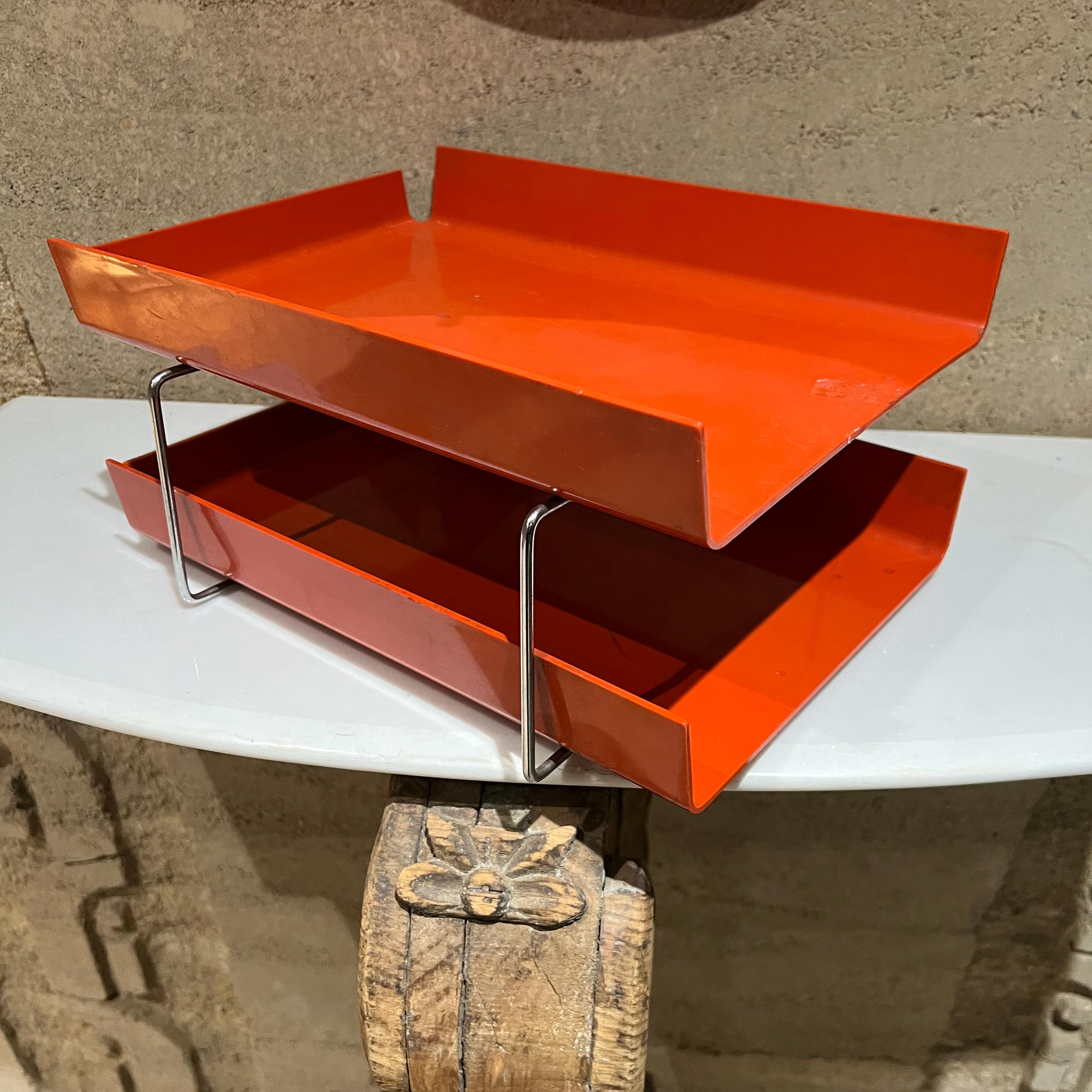 1980s Postmodern Tiered Letter File Tray in Red with Chrome Accents Joe Colombo 2