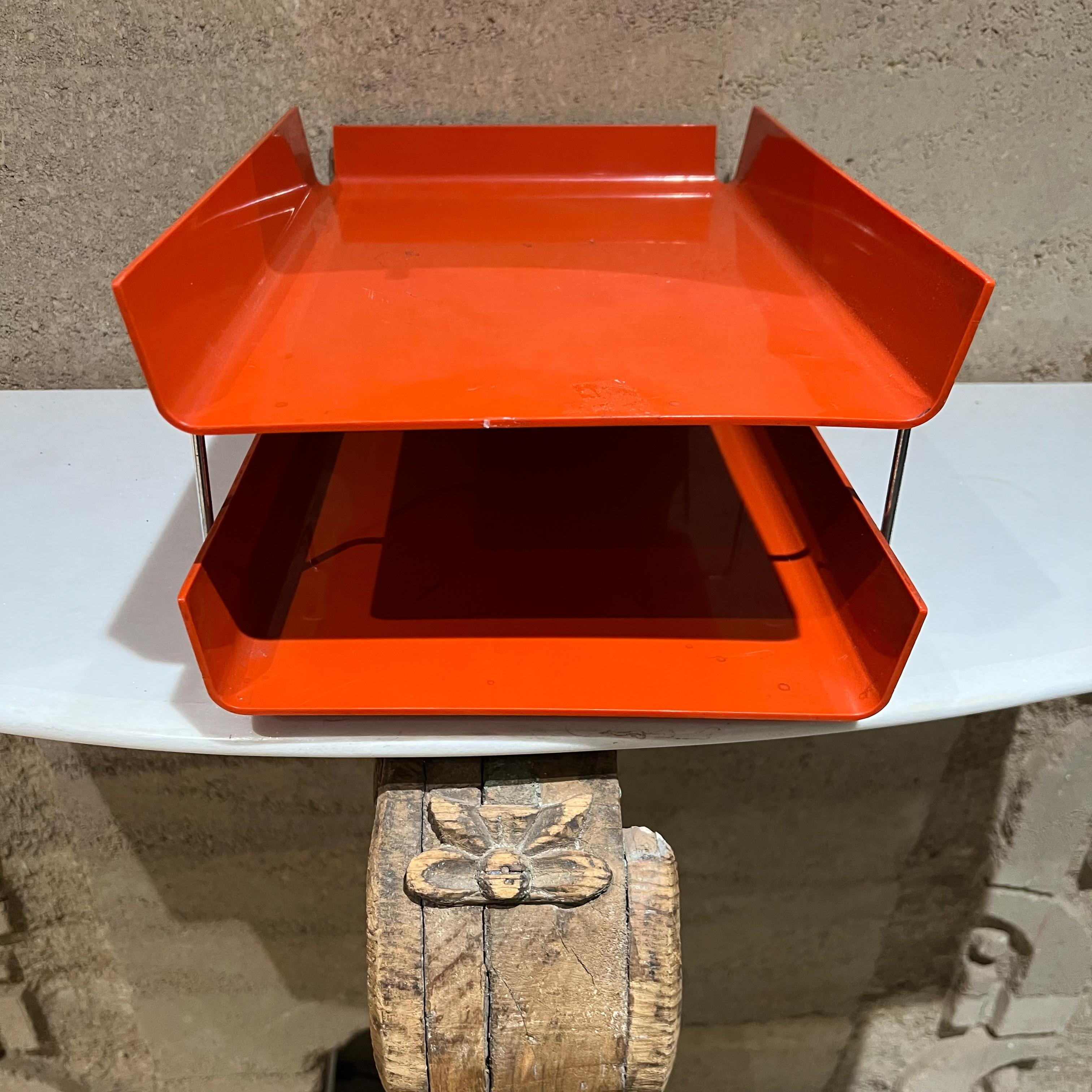1980s Postmodern Tiered Letter File Tray in Red with Chrome Accents Joe Colombo 3