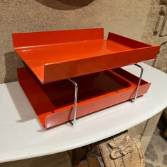 1980s Postmodern Tiered Letter File Tray in Red with Chrome Accents Joe Colombo