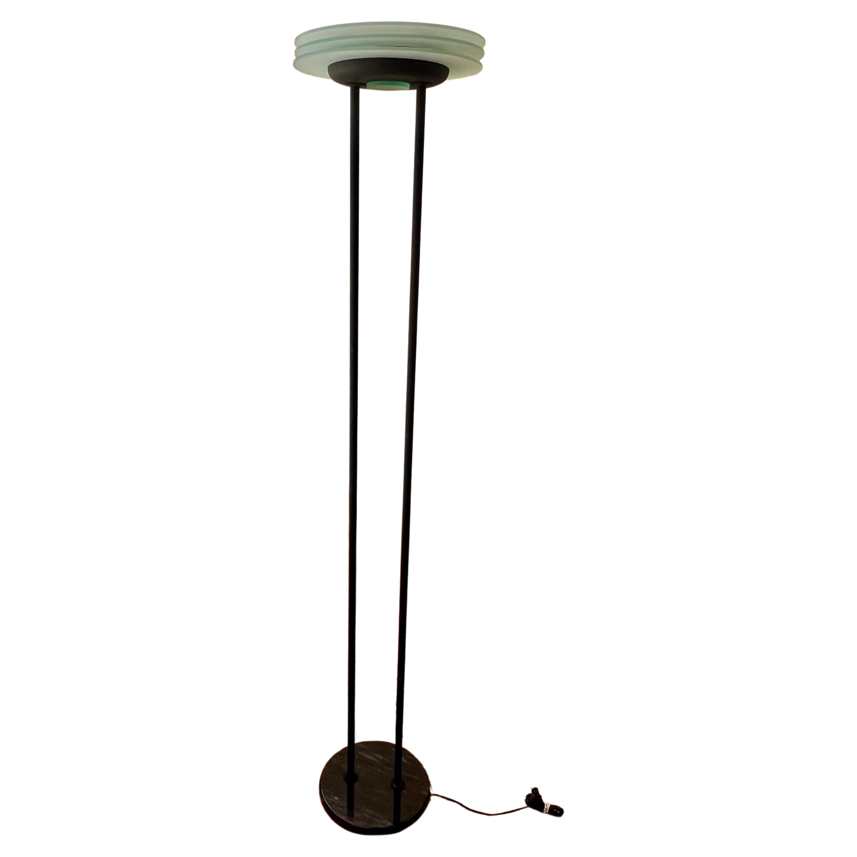 1980's Postmodern Torchiere Floor Lamp with Triple Frosted Glass Shade
