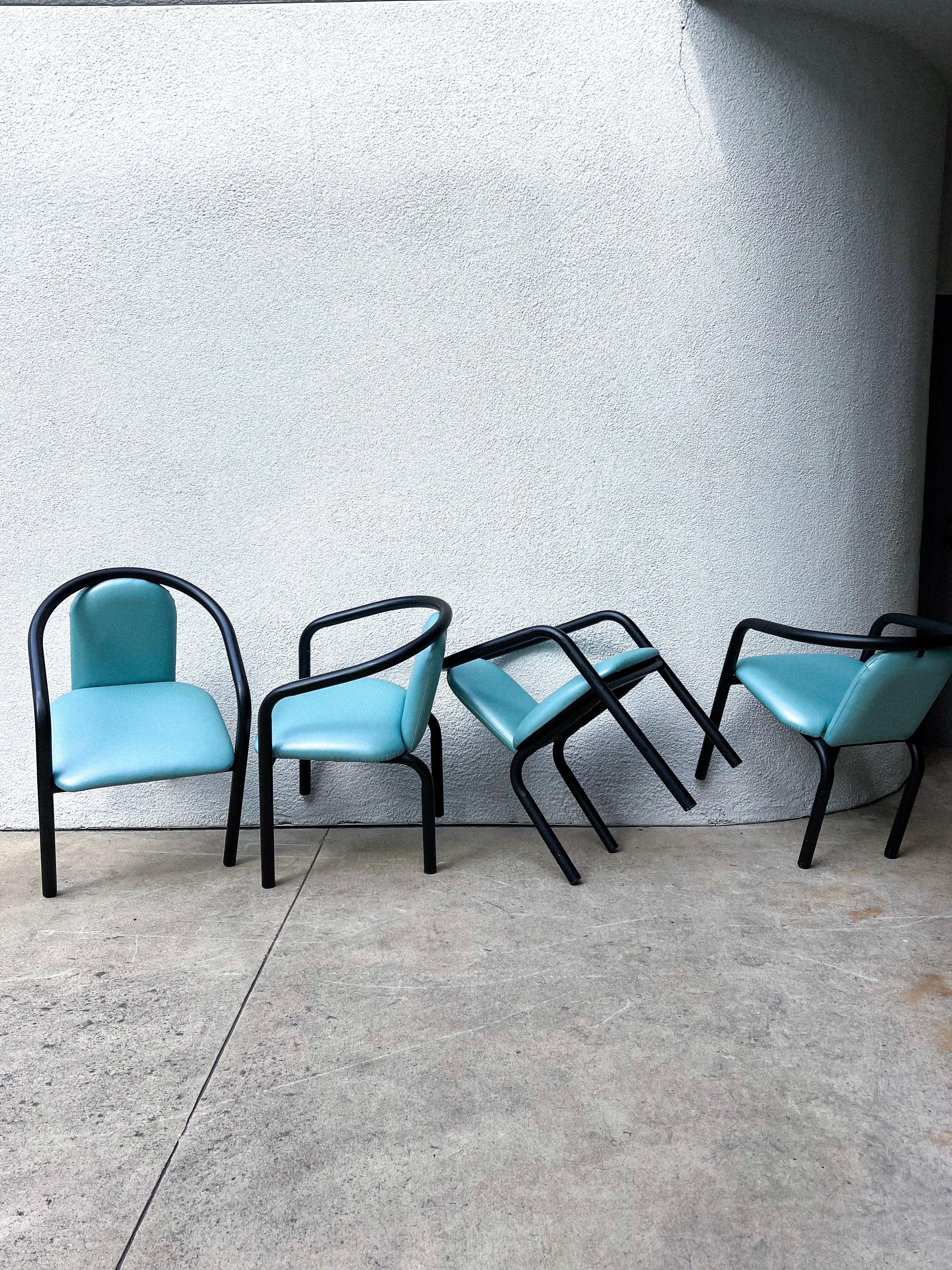 Italian 1980s Postmodern Tubular Vinyl Chairs - Set of 4 For Sale