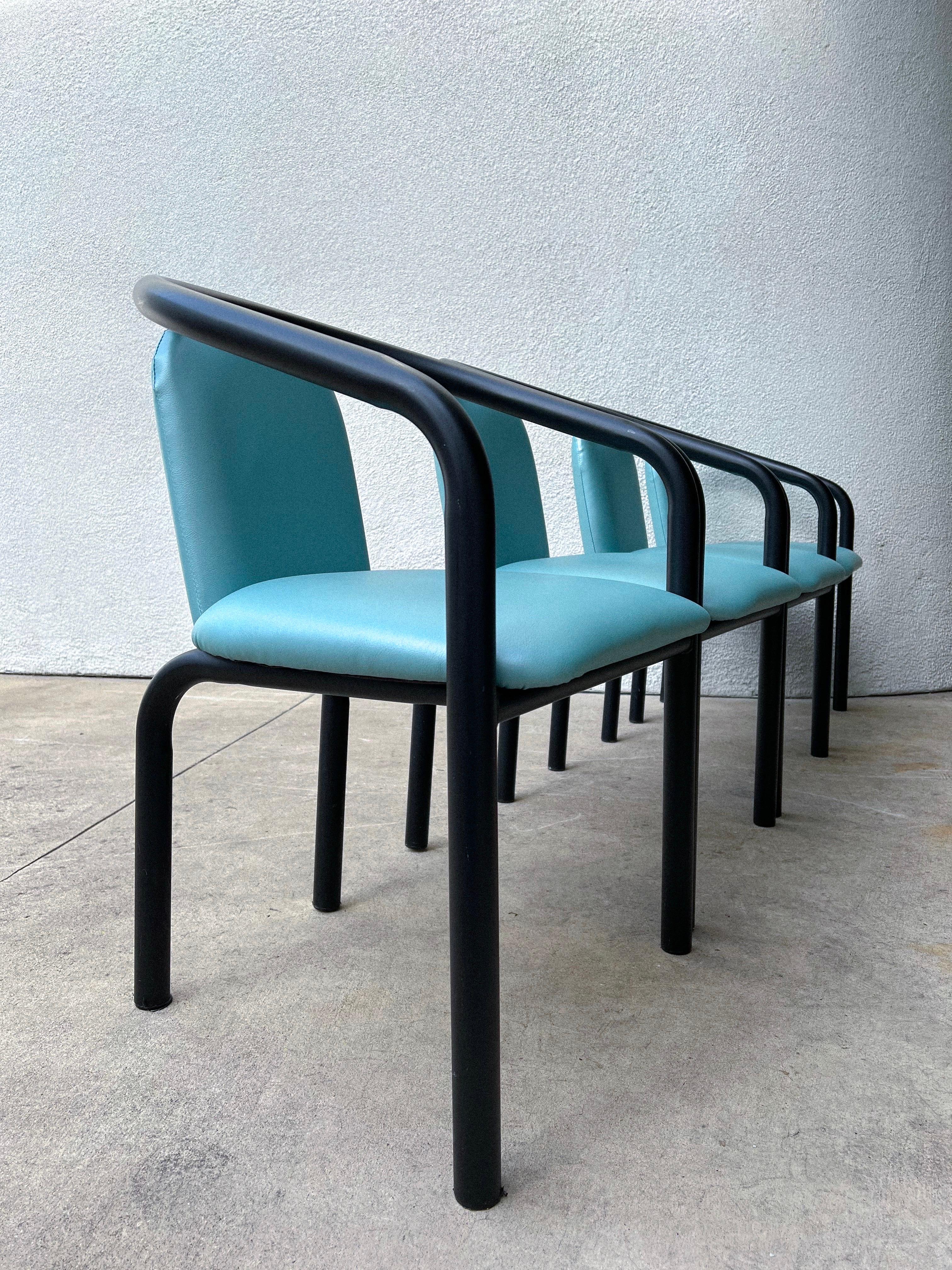 Late 20th Century 1980s Postmodern Tubular Vinyl Chairs - Set of 4 For Sale