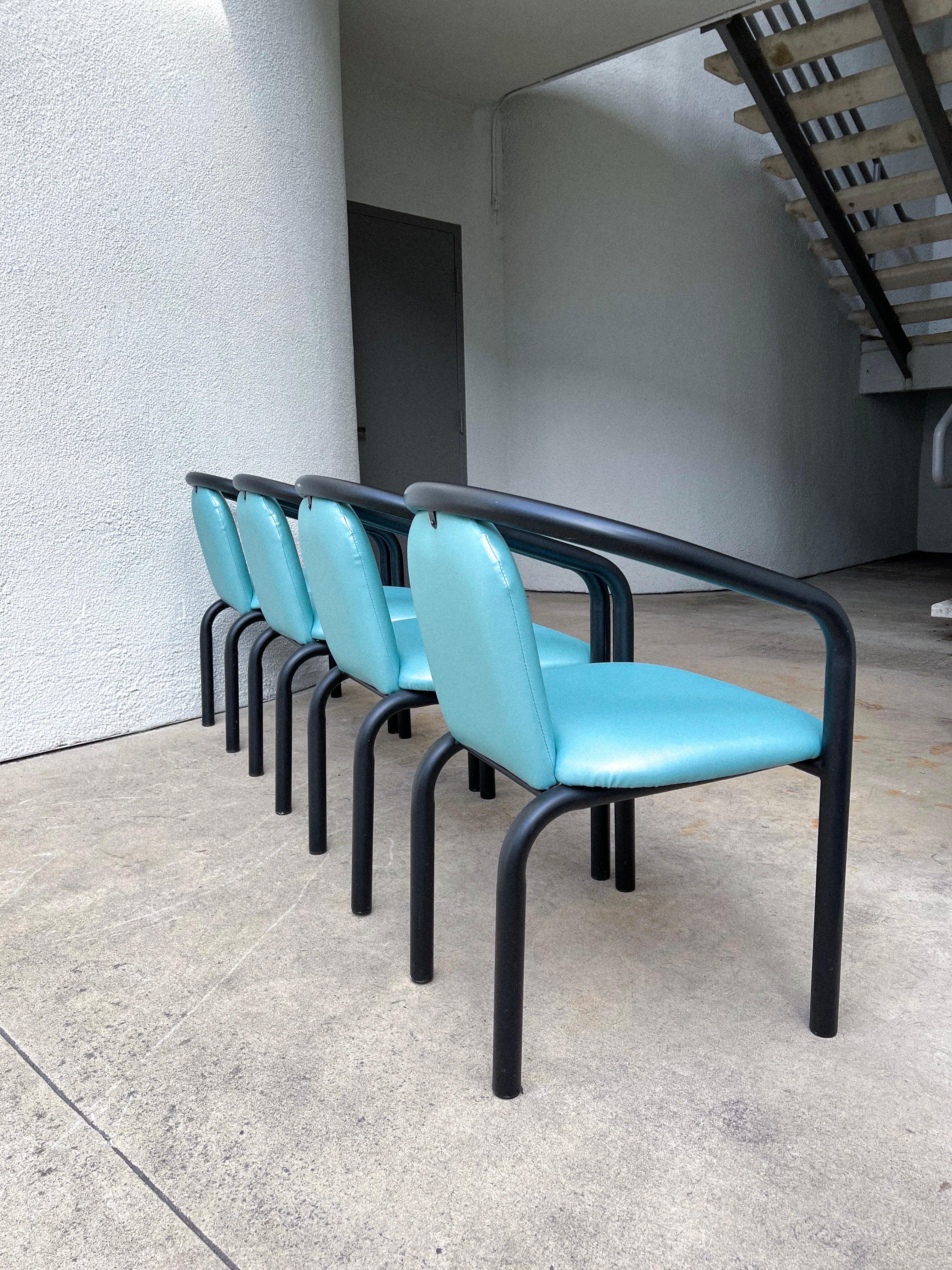 1980s Postmodern Tubular Vinyl Chairs - Set of 4 For Sale 1