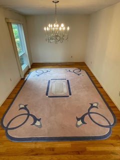 1980s Postmodern Unique Shape Floral Pink & Purple Rug 12’x9’