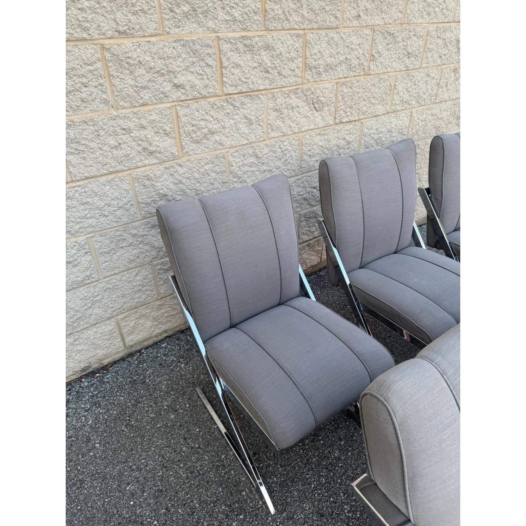 Post-Modern 1980s Postmodern Upholstered Cantilever Chairs With Chrome Finish - Set of 6 For Sale