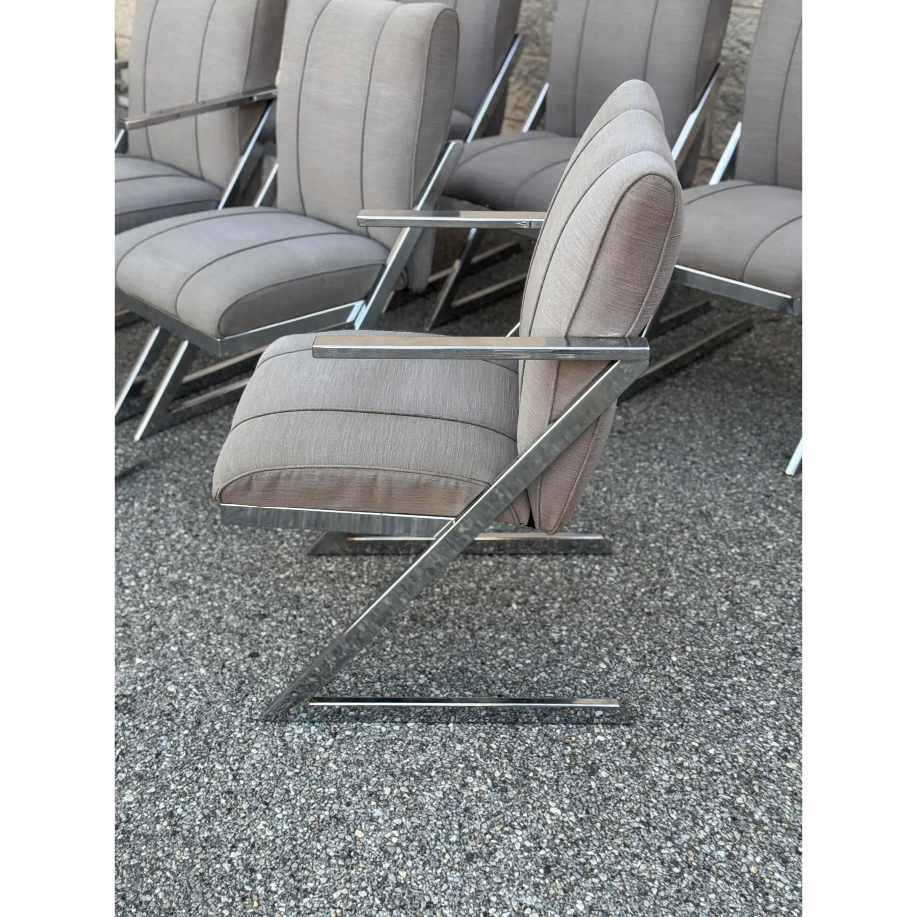 1980s Postmodern Upholstered Cantilever Chairs With Chrome Finish - Set of 6 In Good Condition For Sale In Elkton, MD