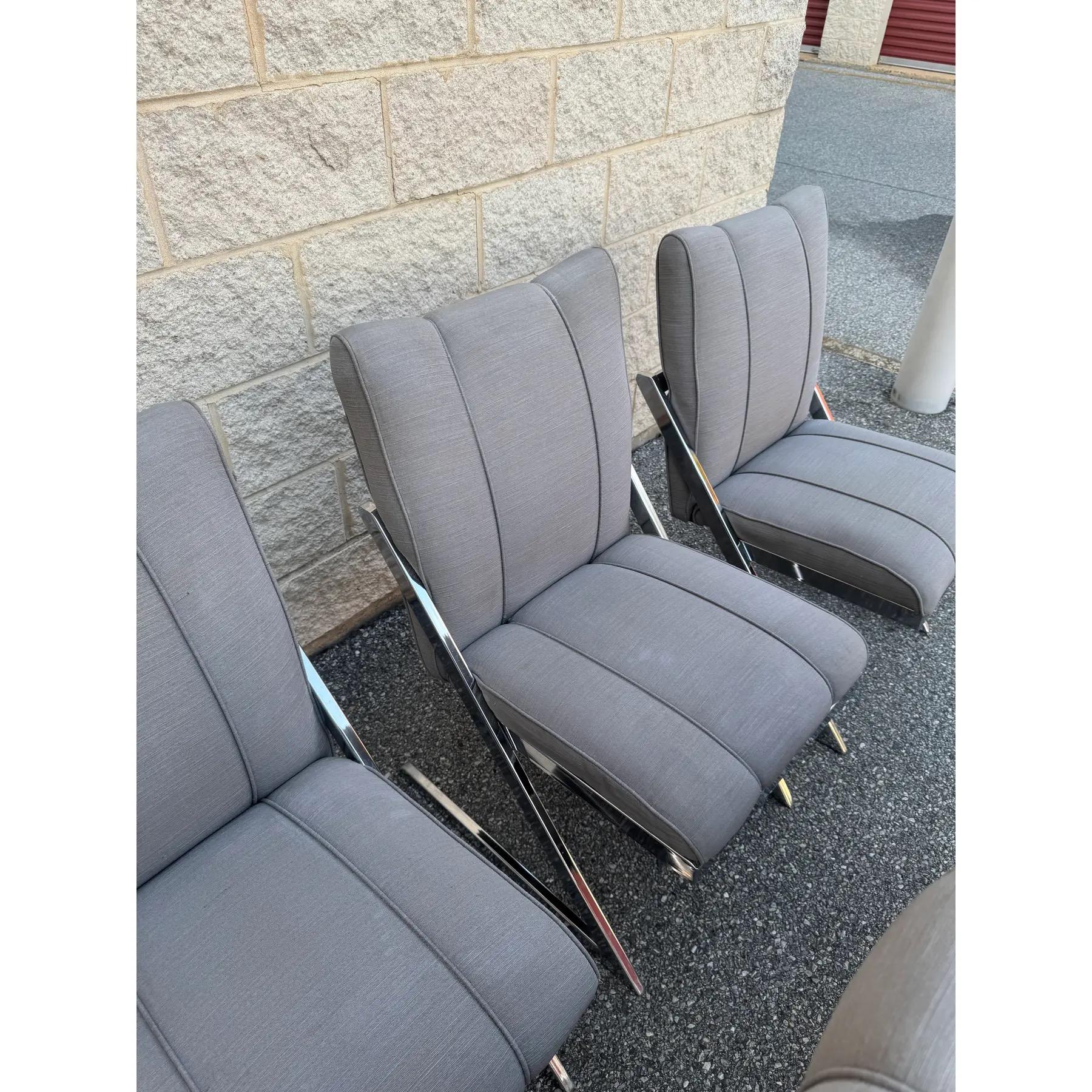 Late 20th Century 1980s Postmodern Upholstered Cantilever Chairs With Chrome Finish - Set of 6 For Sale