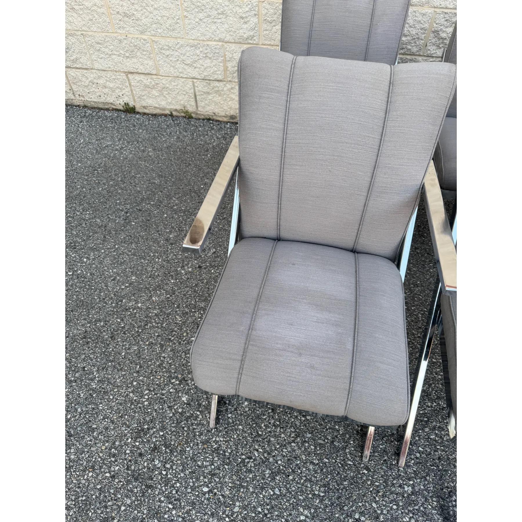 Metal 1980s Postmodern Upholstered Cantilever Chairs With Chrome Finish - Set of 6 For Sale