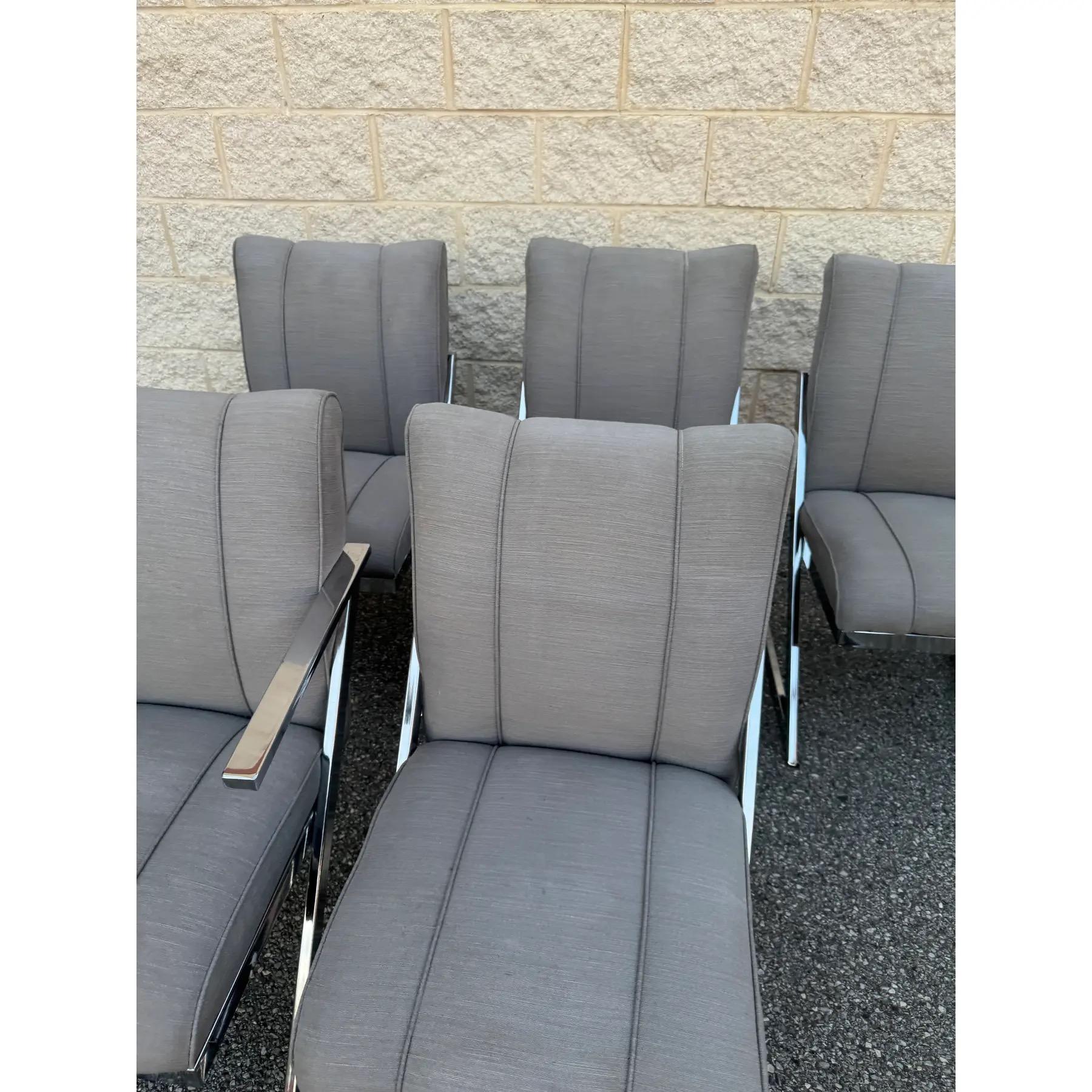 1980s Postmodern Upholstered Cantilever Chairs With Chrome Finish - Set of 6 For Sale 1