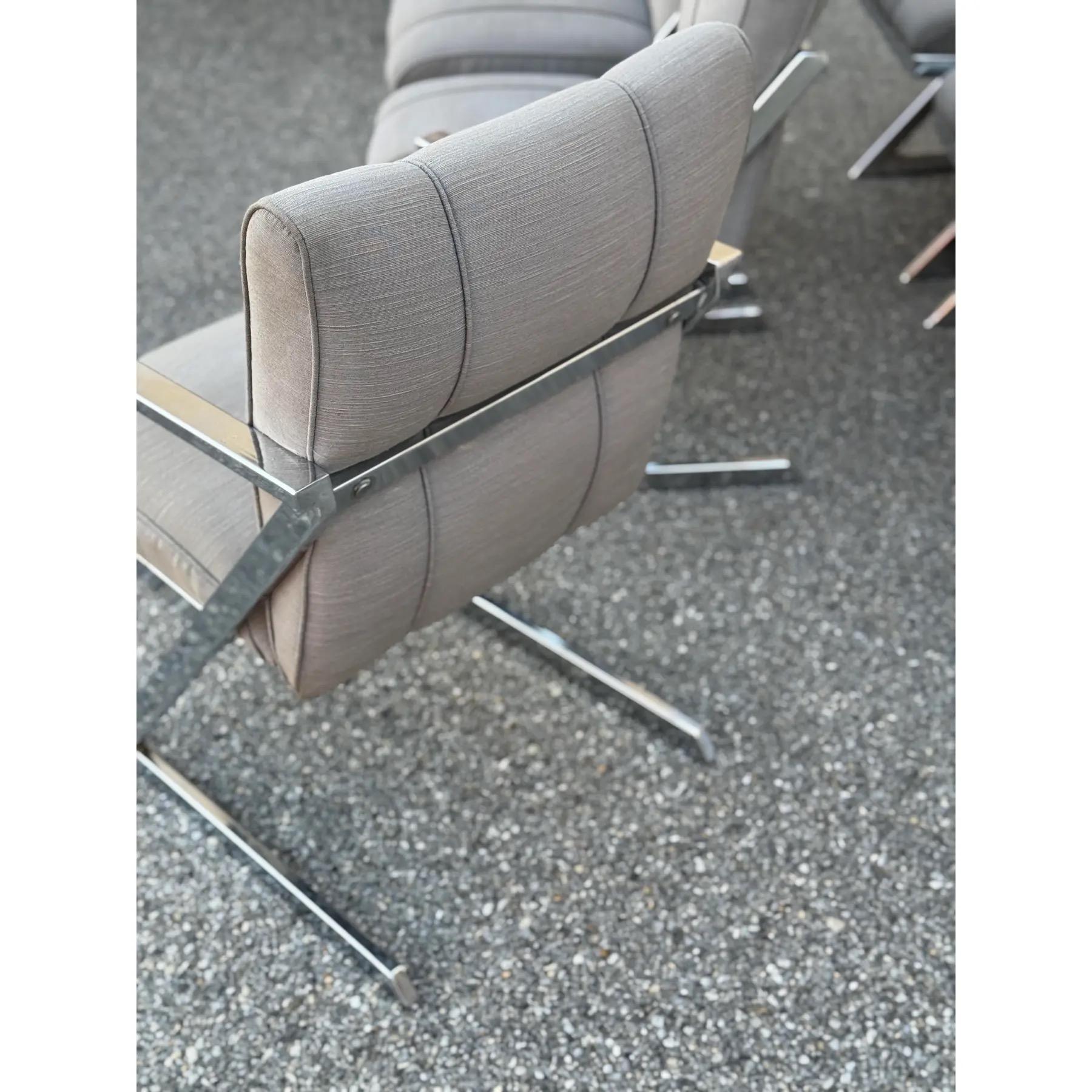 1980s Postmodern Upholstered Cantilever Chairs With Chrome Finish - Set of 6 For Sale 2