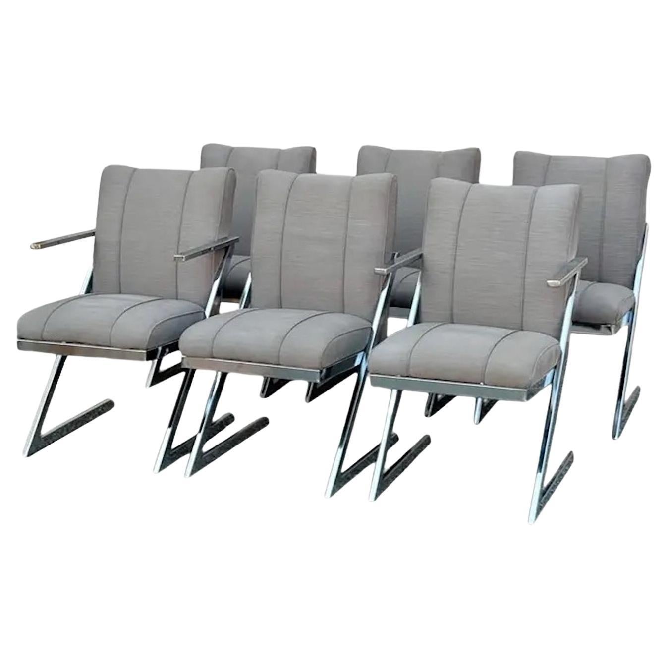 Chaises luge postmodernes des années 1980 avec finition chromée - Lot de 6