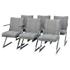 1980s Postmodern Upholstered Cantilever Chairs With Chrome Finish - Set of 6