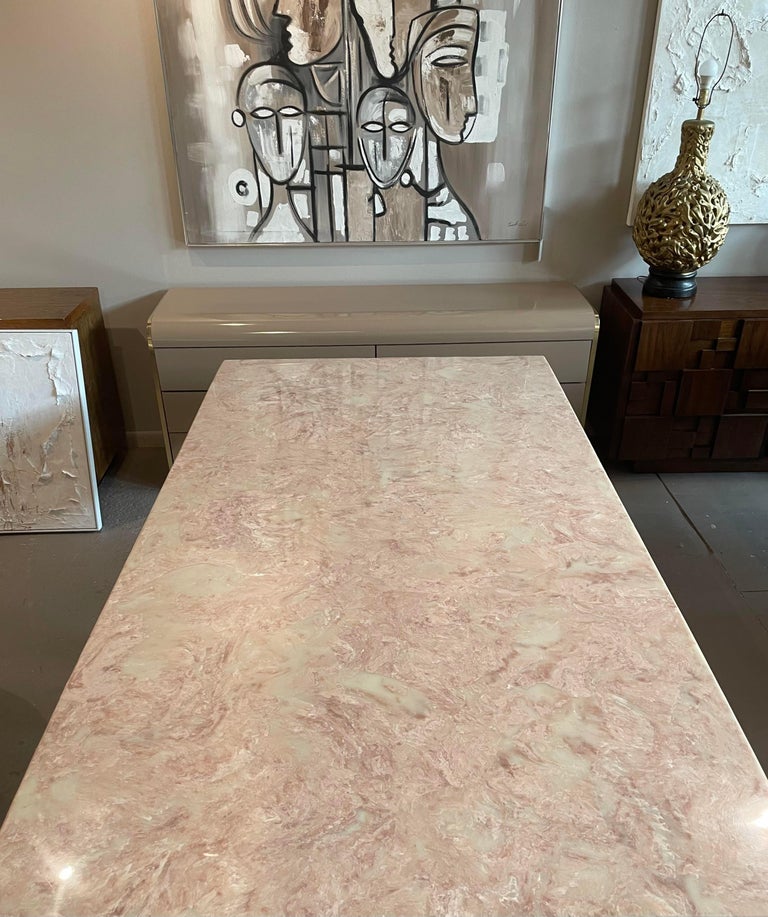 1980s Postmodern Vintage Blush Pink Marble Dining Table For Sale at 1stDibs