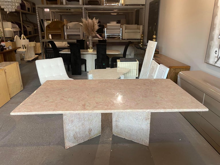 1980s Postmodern Vintage Blush Pink Marble Dining Table For Sale at 1stDibs