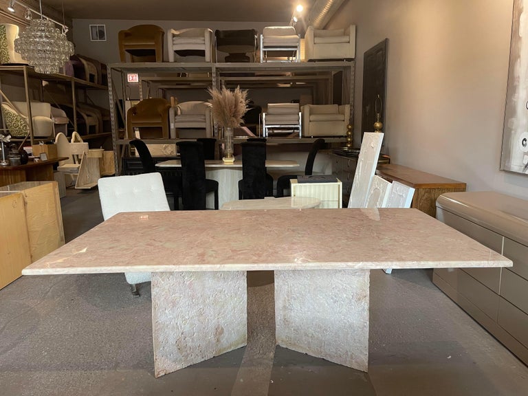1980s Postmodern Vintage Blush Pink Marble Dining Table For Sale at 1stDibs