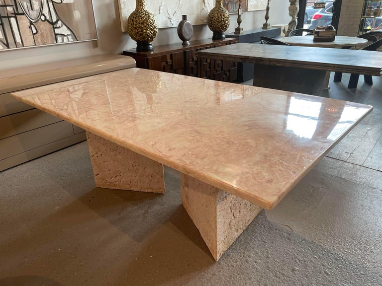 1980s Postmodern Vintage Blush Pink Marble Dining Table For Sale at 1stDibs
