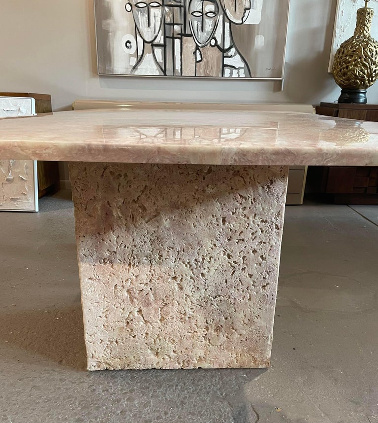 1980s Postmodern Vintage Blush Pink Marble Dining Table For Sale at 1stDibs