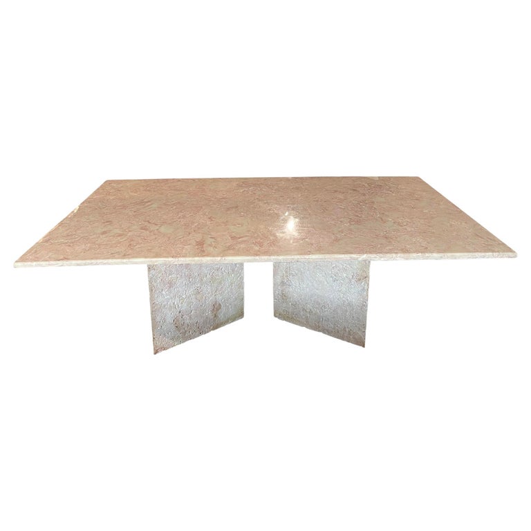 1980s Postmodern Vintage Blush Pink Marble Dining Table For Sale at 1stDibs