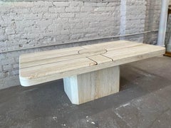 1980s Postmodern Vintage Honed Travertine Coffee Table