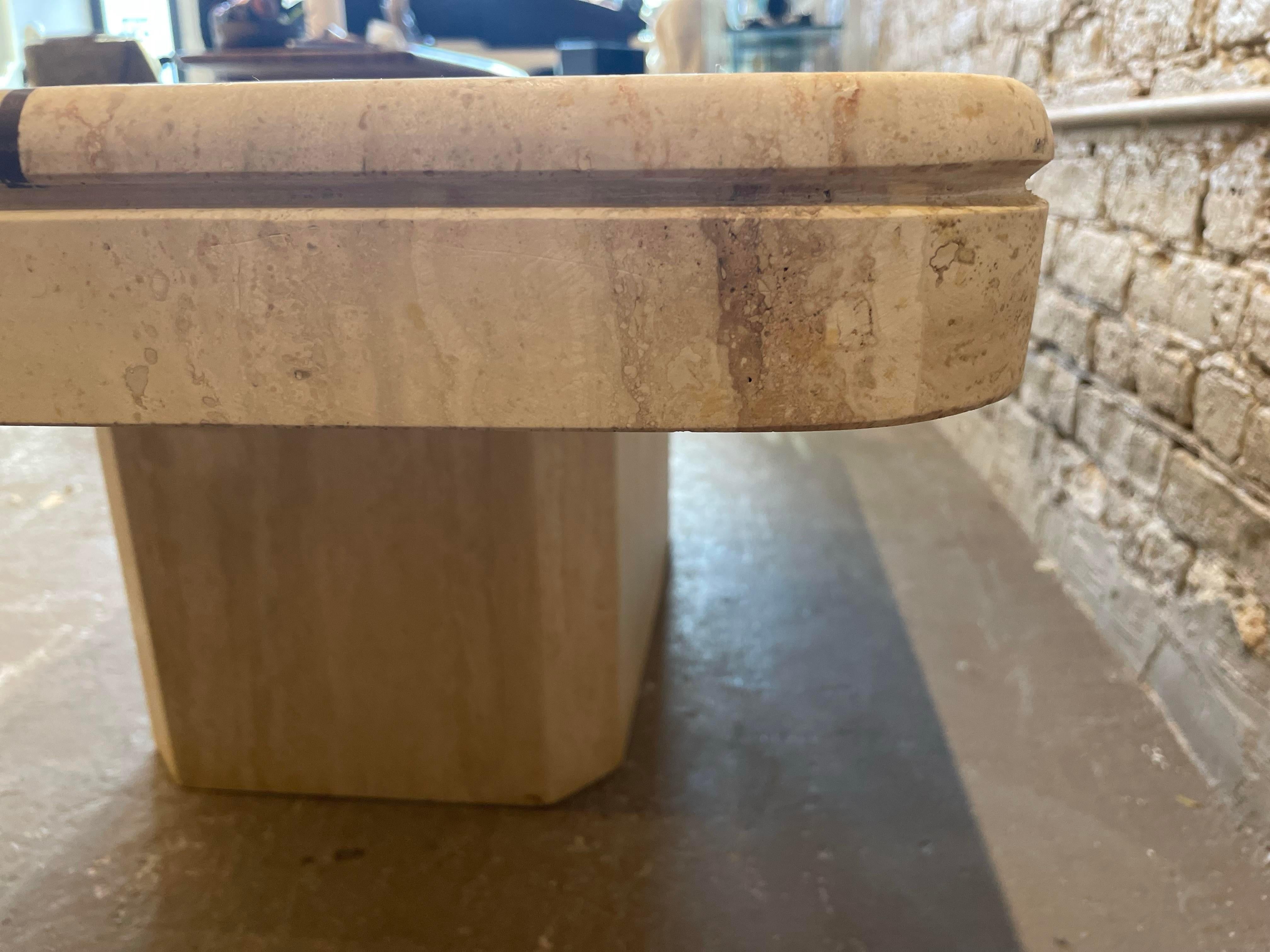 1980s Postmodern Vintage Honed Travertine Coffee Table In Good Condition For Sale In Chicago, IL