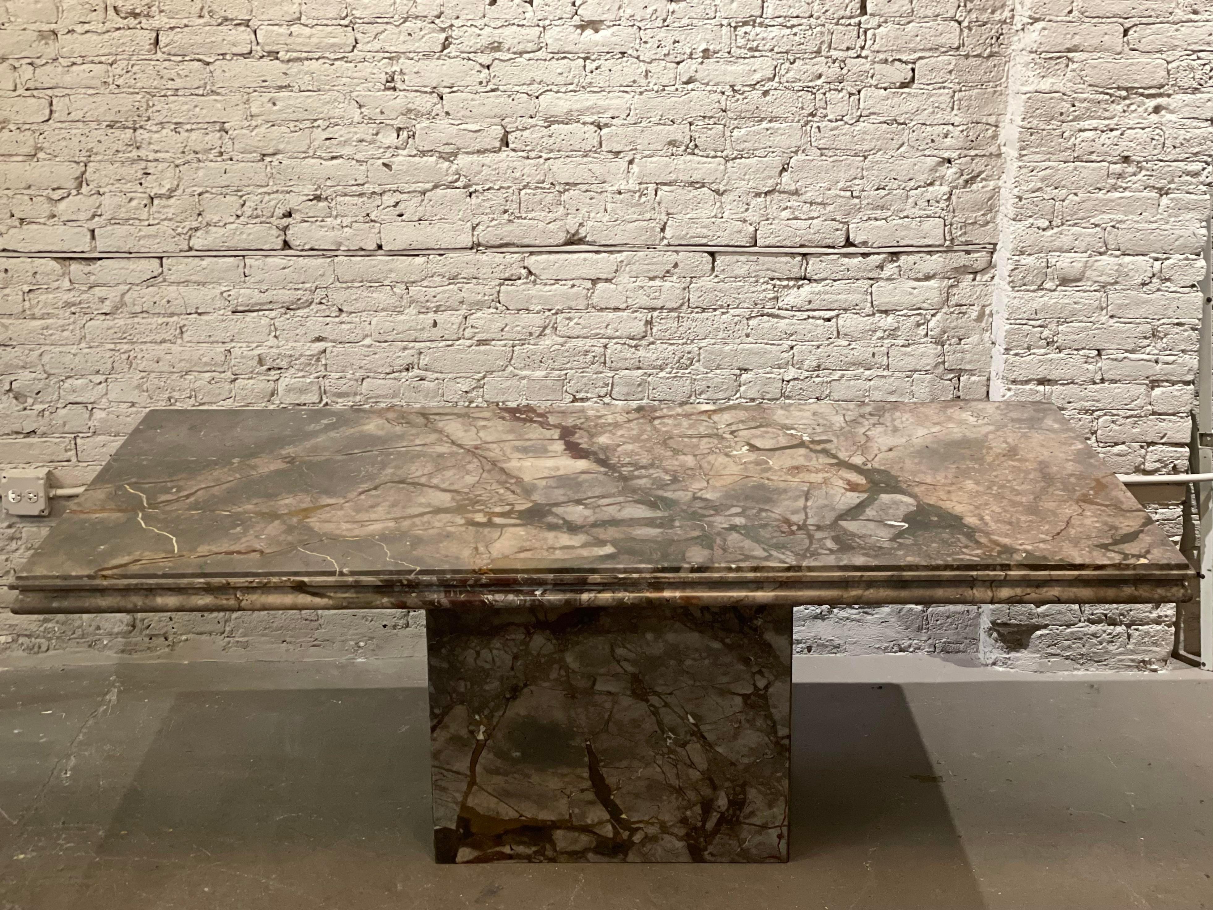 1980s Postmodern Vintage Italian Emperado Marble Honed Dining Table For Sale 7