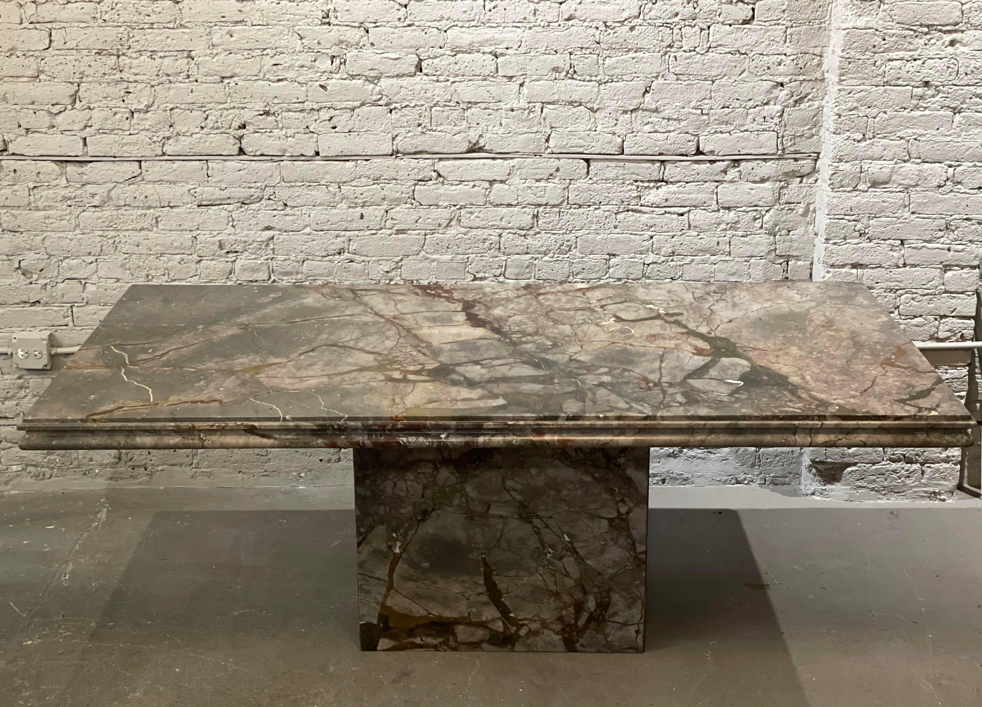 1980s Postmodern Vintage Italian Emperado Marble Honed Dining Table In Good Condition For Sale In Chicago, IL