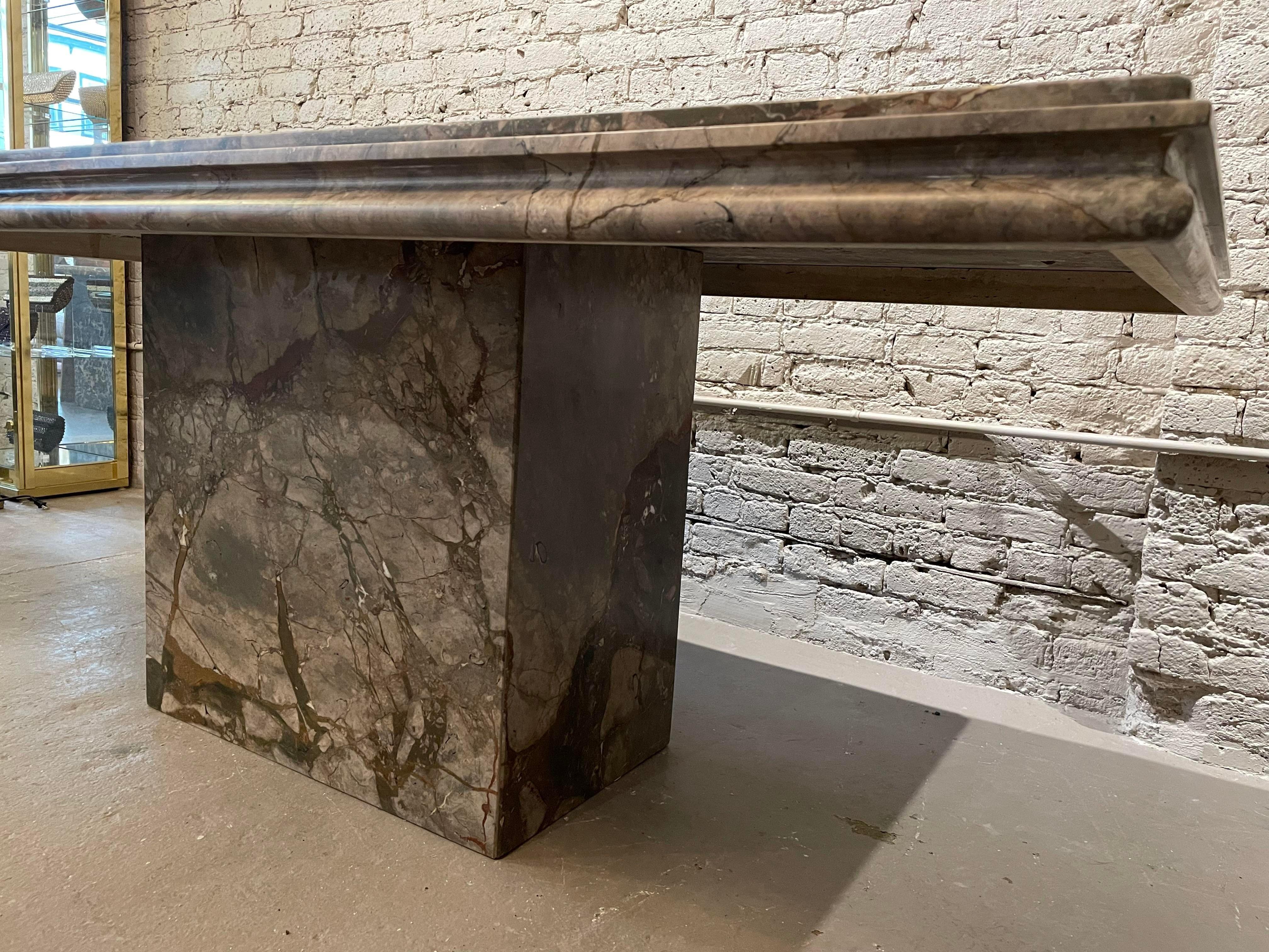 Late 20th Century 1980s Postmodern Vintage Italian Emperado Marble Honed Dining Table For Sale