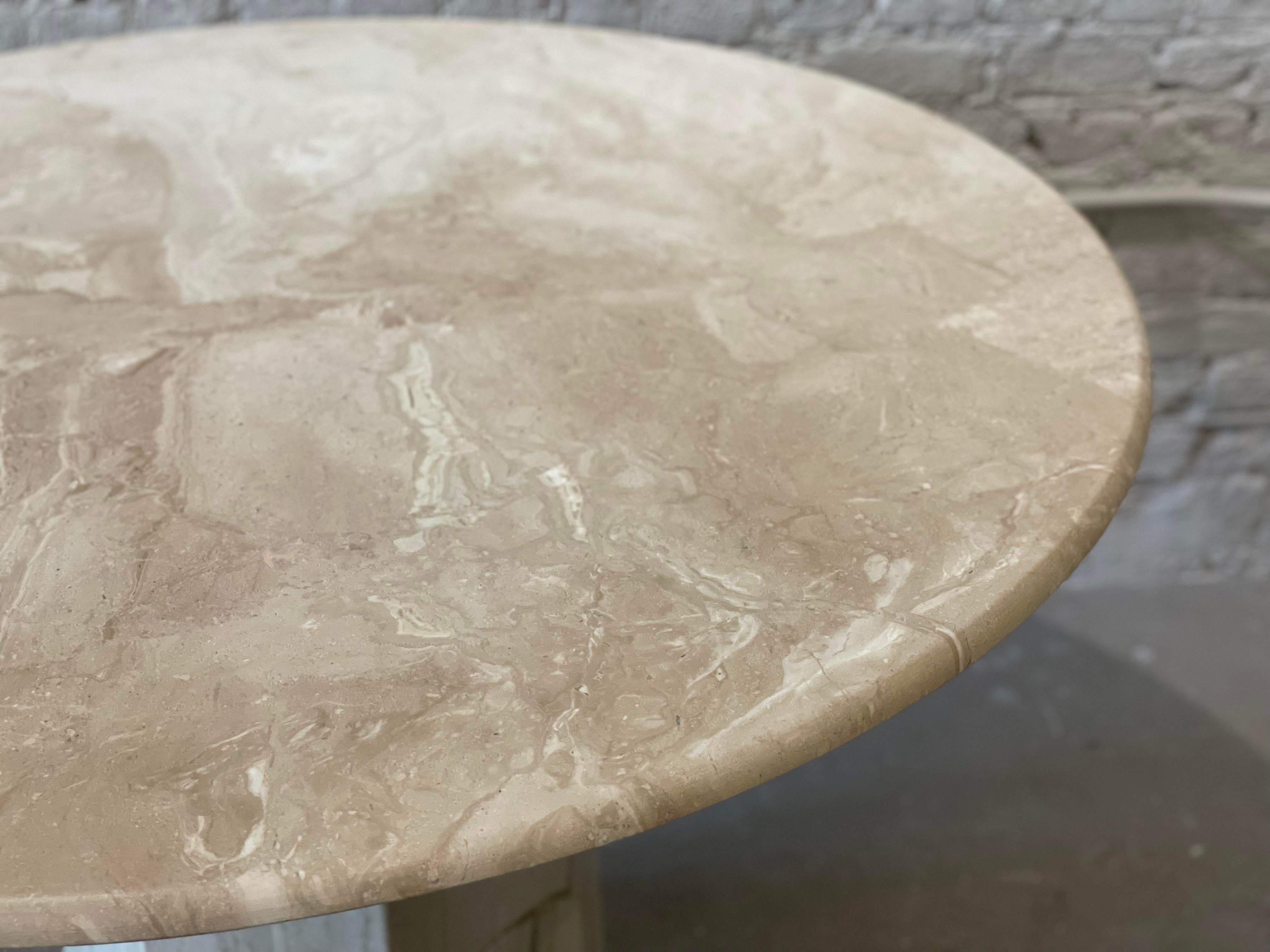 1980s Postmodern Vintage Travertine Round Dining/Entry Table Honed For Sale 4