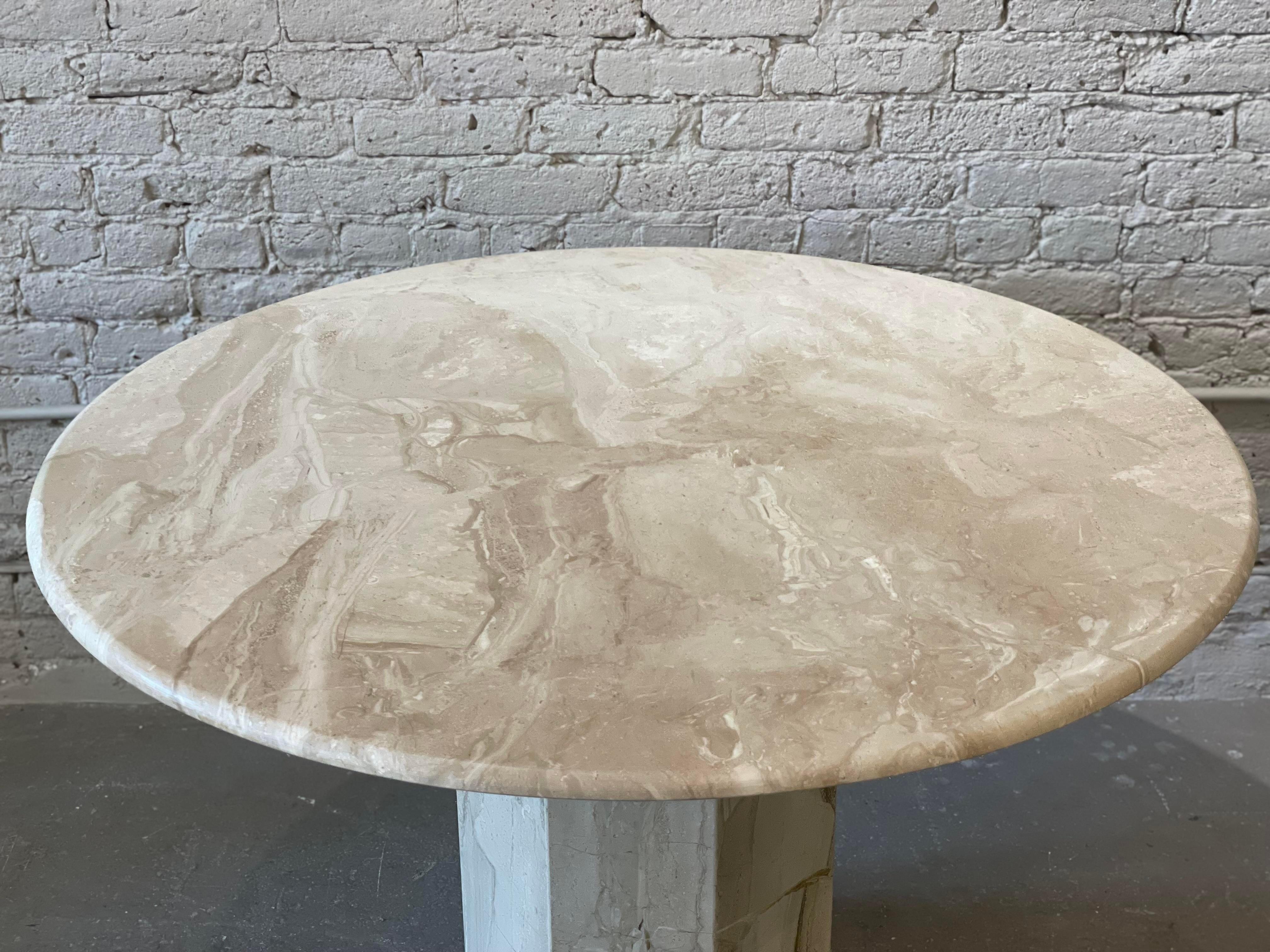 American 1980s Postmodern Vintage Travertine Round Dining/Entry Table Honed For Sale