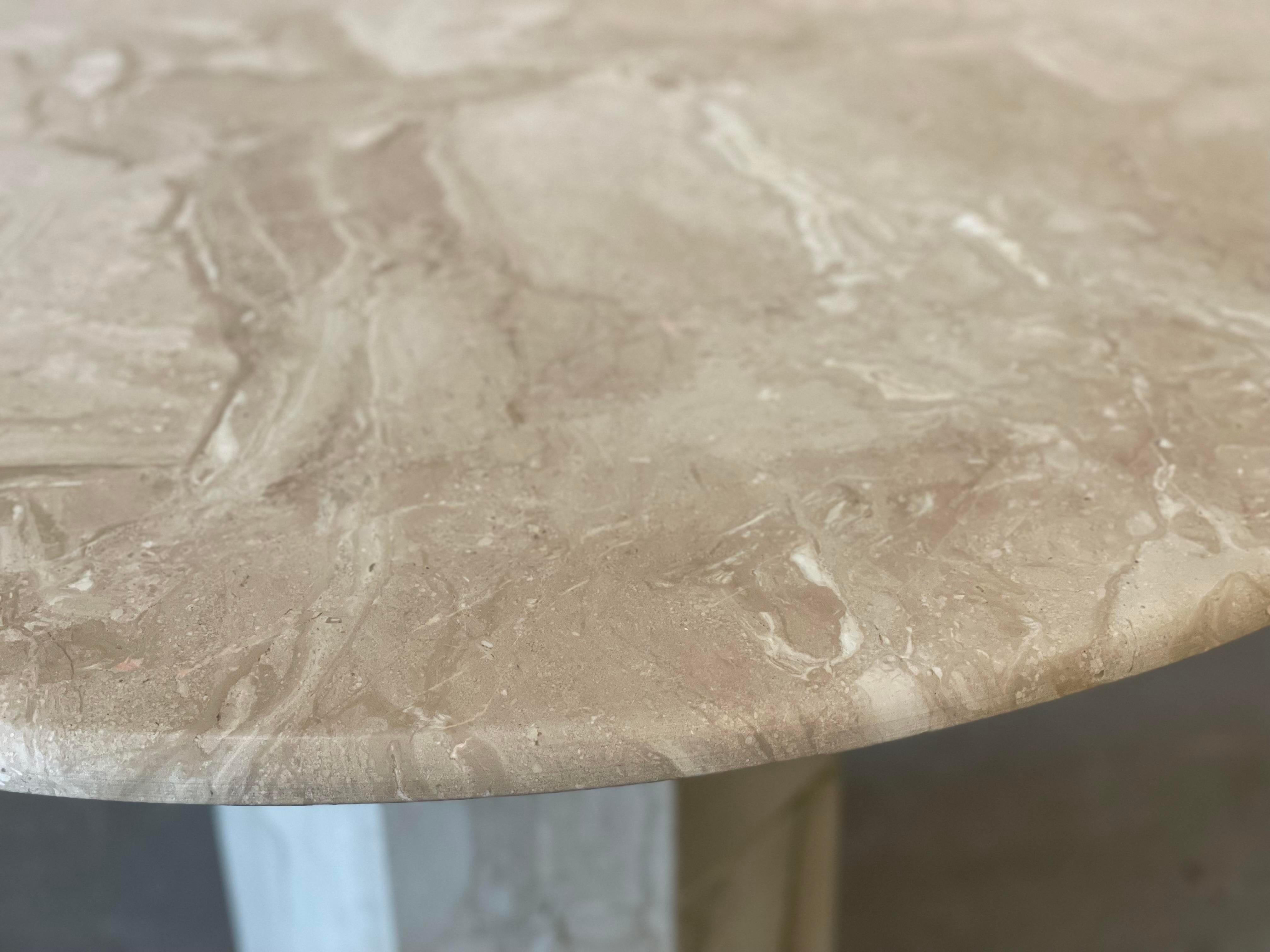American 1980s Postmodern Vintage Travertine Round Dining/Entry Table Honed For Sale