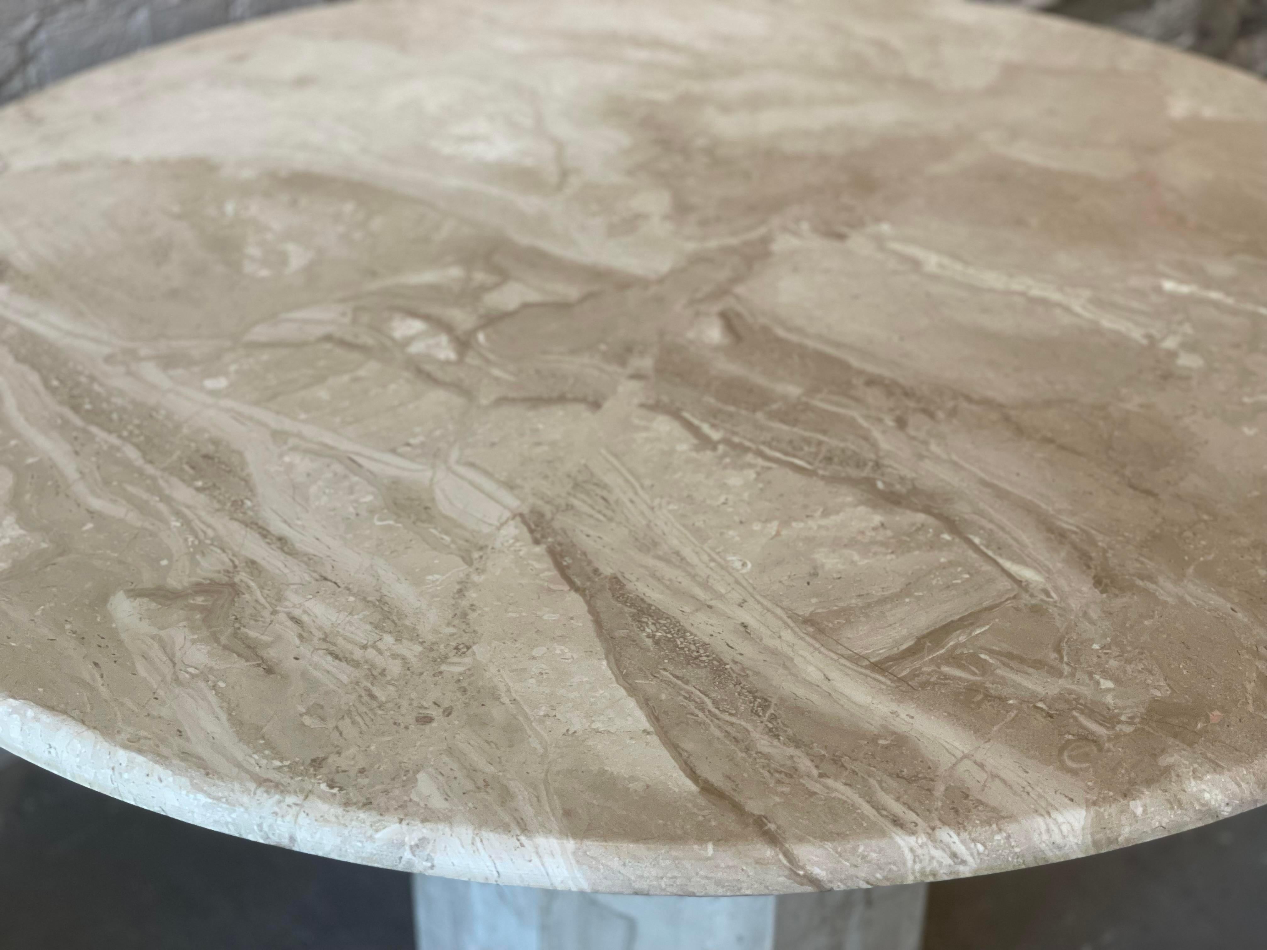Late 20th Century 1980s Postmodern Vintage Travertine Round Dining/Entry Table Honed For Sale